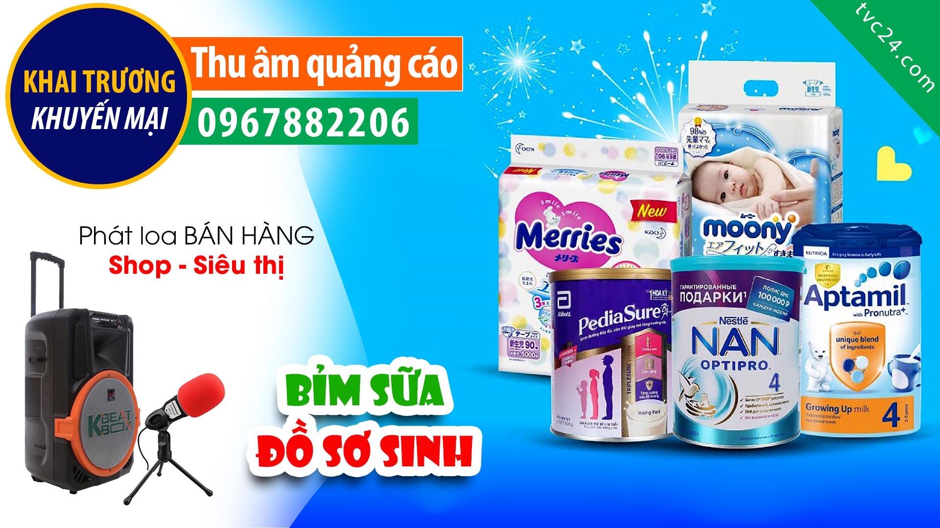 Thu âm KHAI TRƯƠNG Cửa hàng M’s care baby TVC24 đọc QUẢNG CÁO khuyến mại