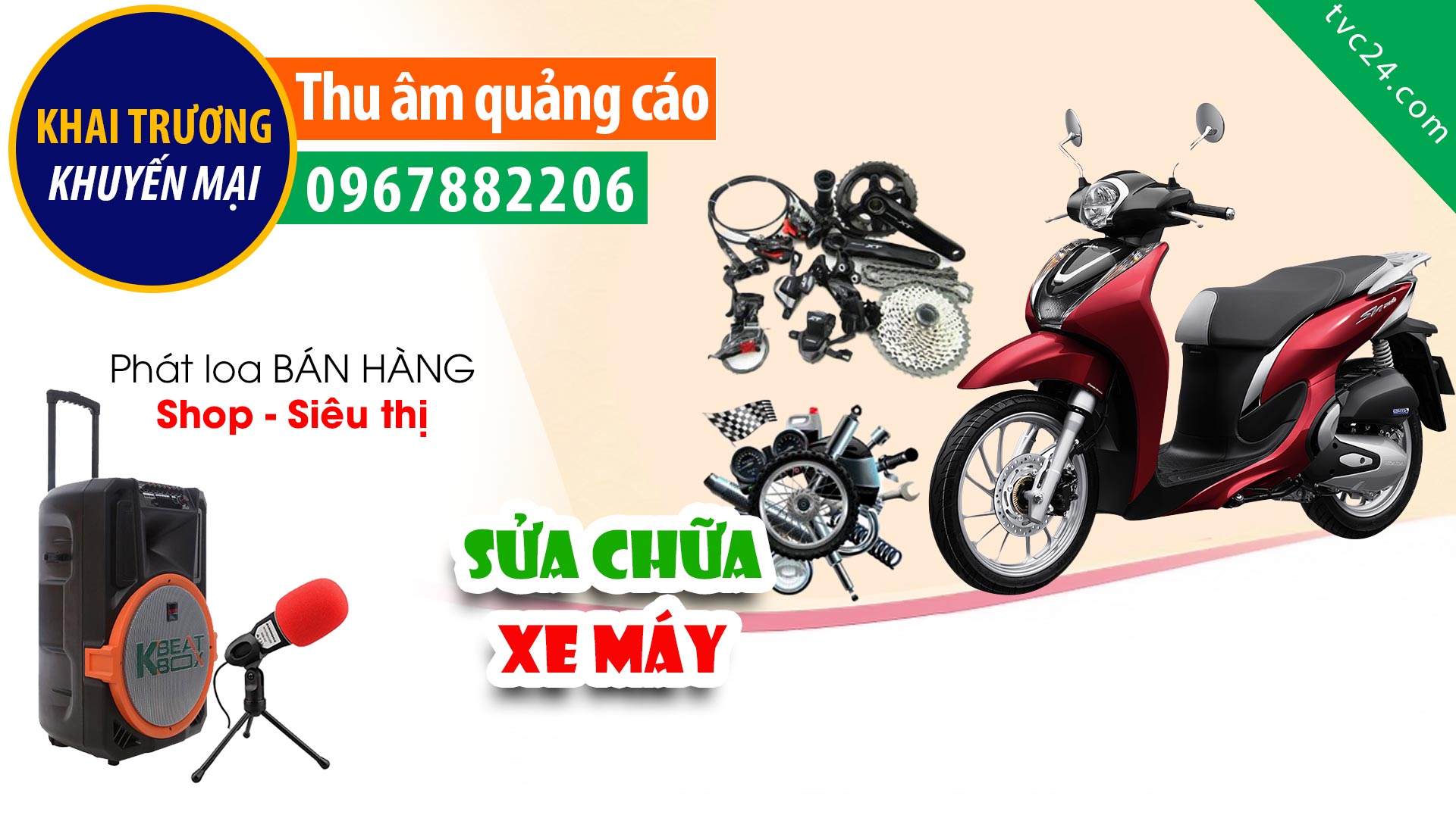 Thu âm trung tâm sửa chữa bảo dưỡng xe máy Công Đoàn moto TVC24 đọc Khuyến mại