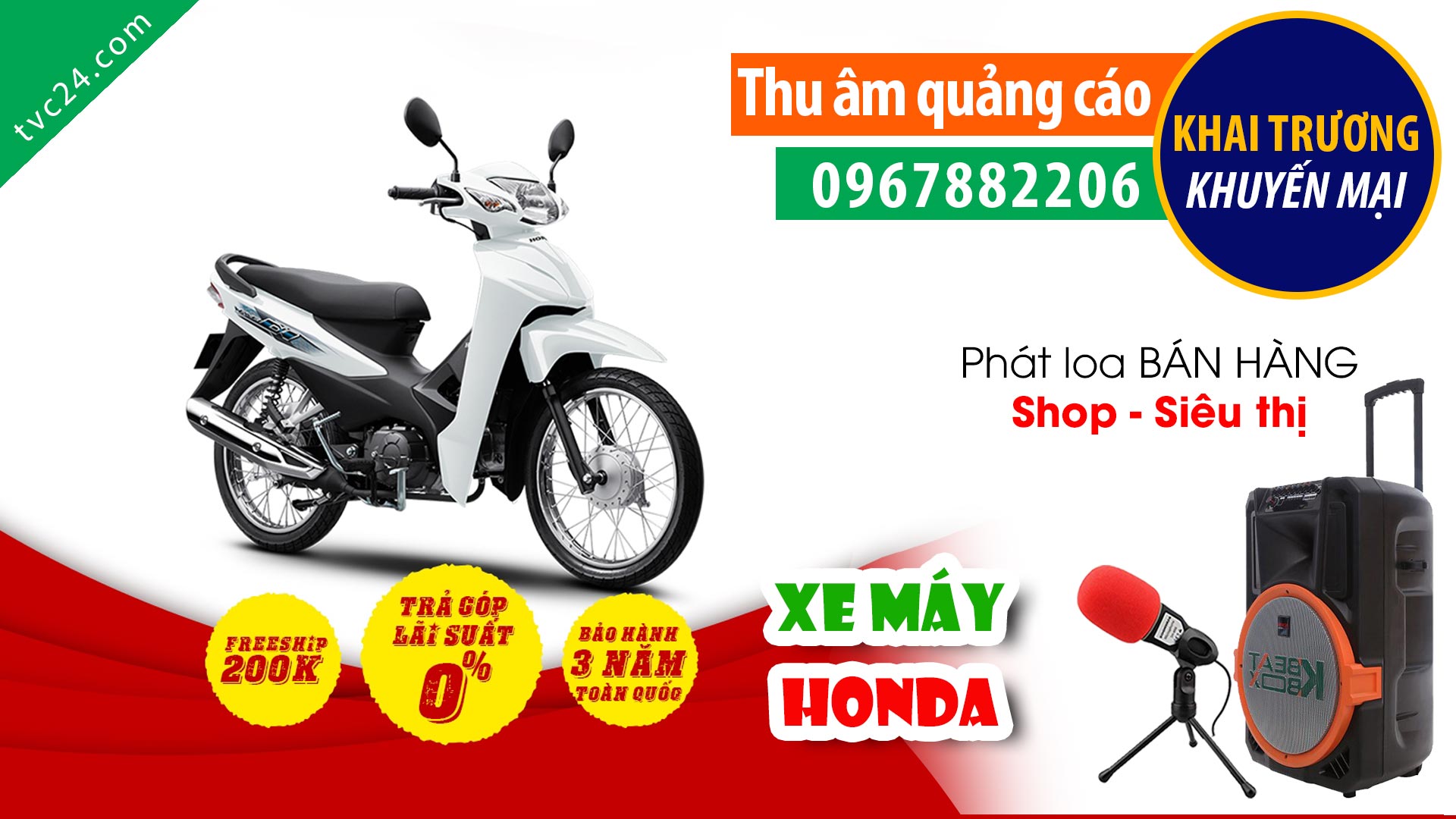 Thu âm khai truong xe máy xe điện Honda Việt Nhật TVC24 đọc Quảng cáo