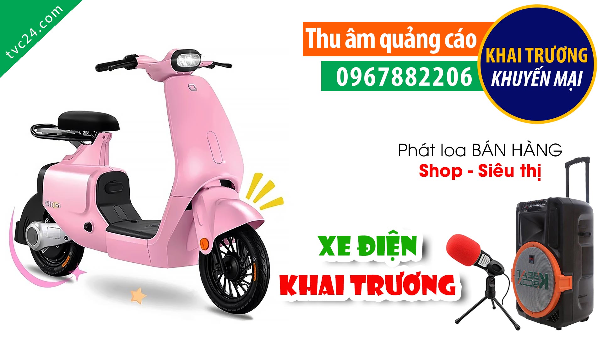 Thu âm Quảng cáo KHAI TRƯƠNG Cửa hàng xe điện Ngọc Oanh MC đọc KHUYẾN MẠI hấp dẫn