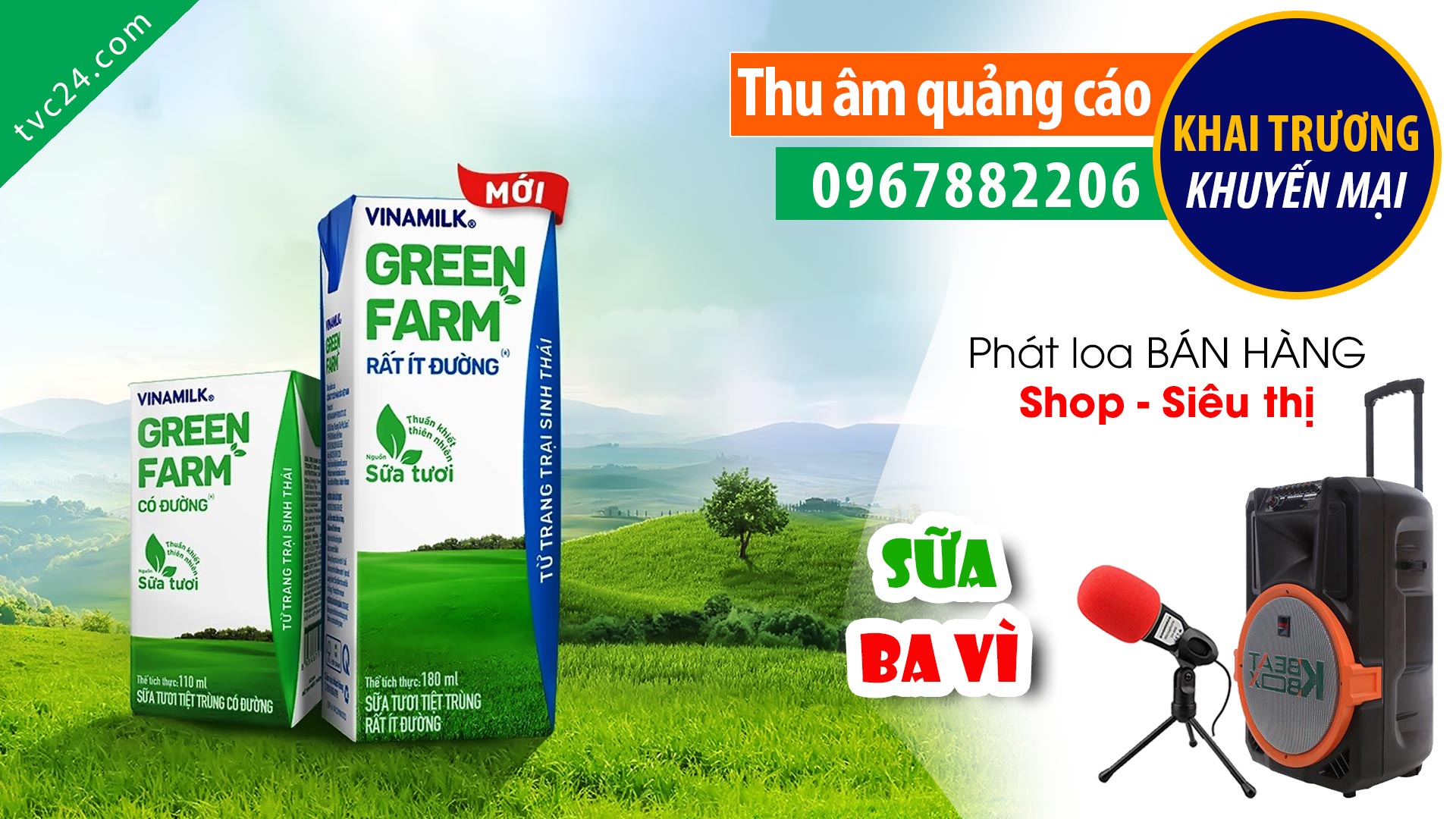 Thu âm Quảng cáo bán hàng Green Farm Milk Ba Vì TVC24 đọc khuyến mại Hấp dẫn