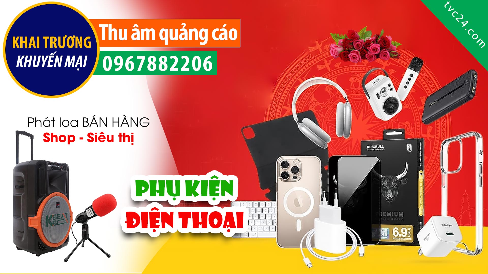 Thu âm Quảng cáo Khai trương Shop phụ kiện điện thoại Đình Trung TVC24 đọc quảng cáo MC Nữ