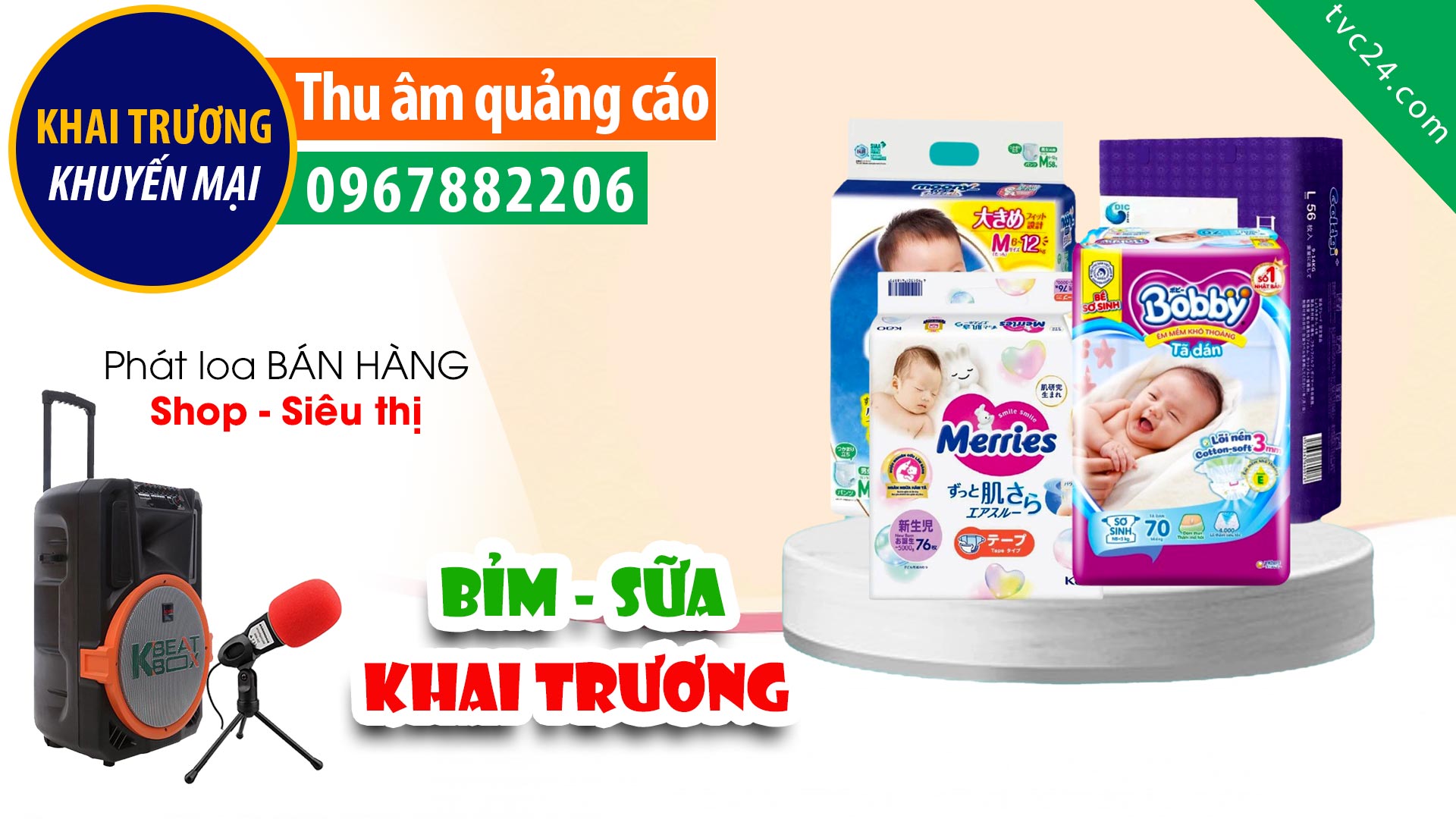 Thu âm Quảng cáo khai trương shop sửa bỉm Ngọc Châu TVC24 đọc khuyến mai