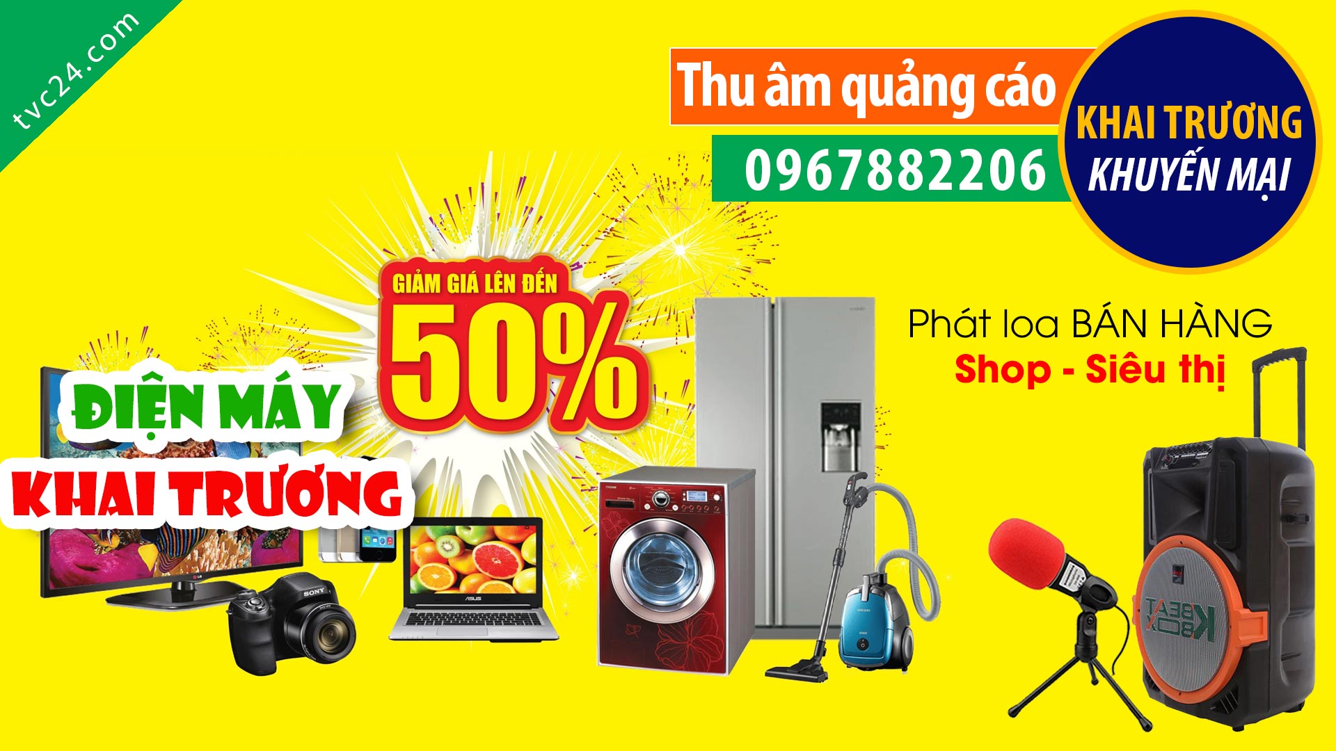 Thu âm KHAI TRƯƠNG điện máy nội thất xây dựng Tiến Linh TVC24 đọc KHUYẾN MẠI