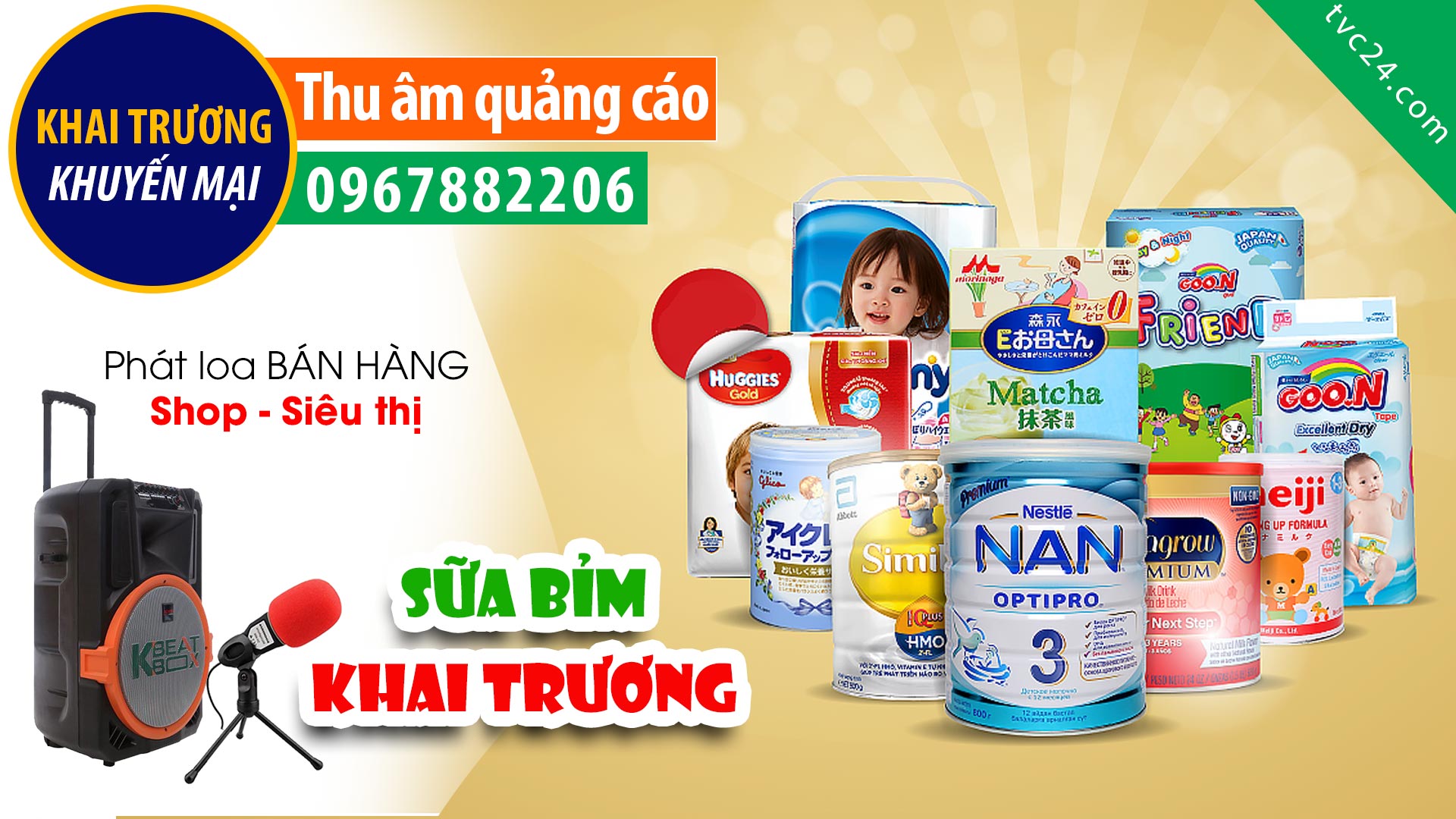 Thu âm quảng cái KHAI TRƯƠNG bán hàng Siêu thị mẹ bé Hà Vy MC đọc khuyến mại