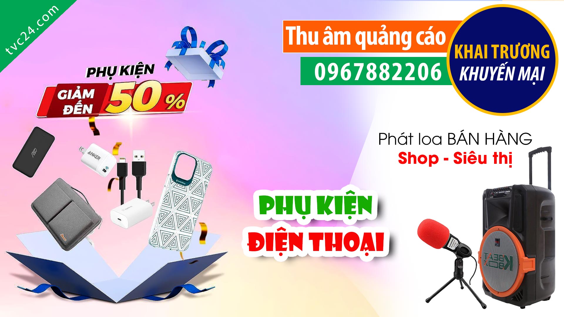 Thu âm KHAI TRƯƠNG shop phụ kiện điện thoại 83 MC đọc KHUYẾN MẠI giảm giá