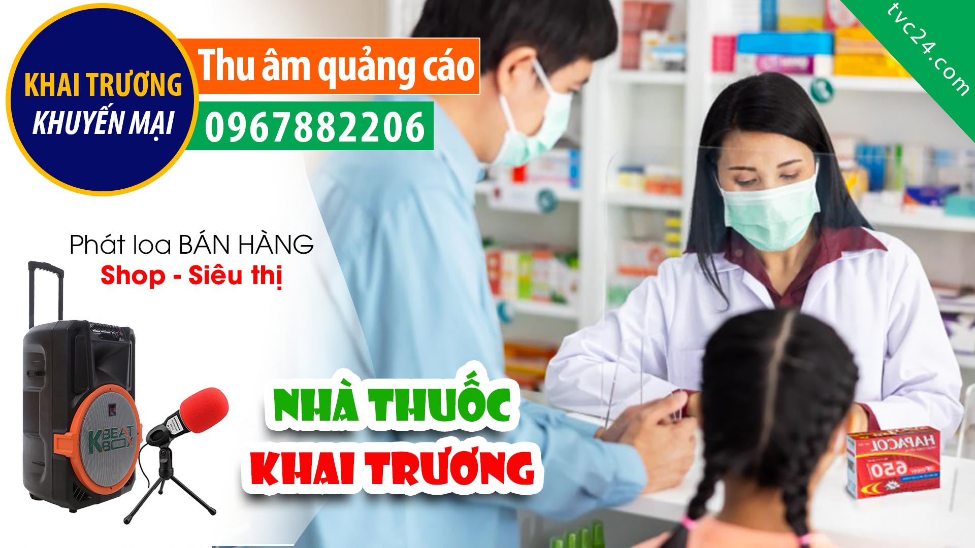 Thu âm KHAI TRƯƠNG nhà thuốc Thúy Cường MC đọc khuyến mại