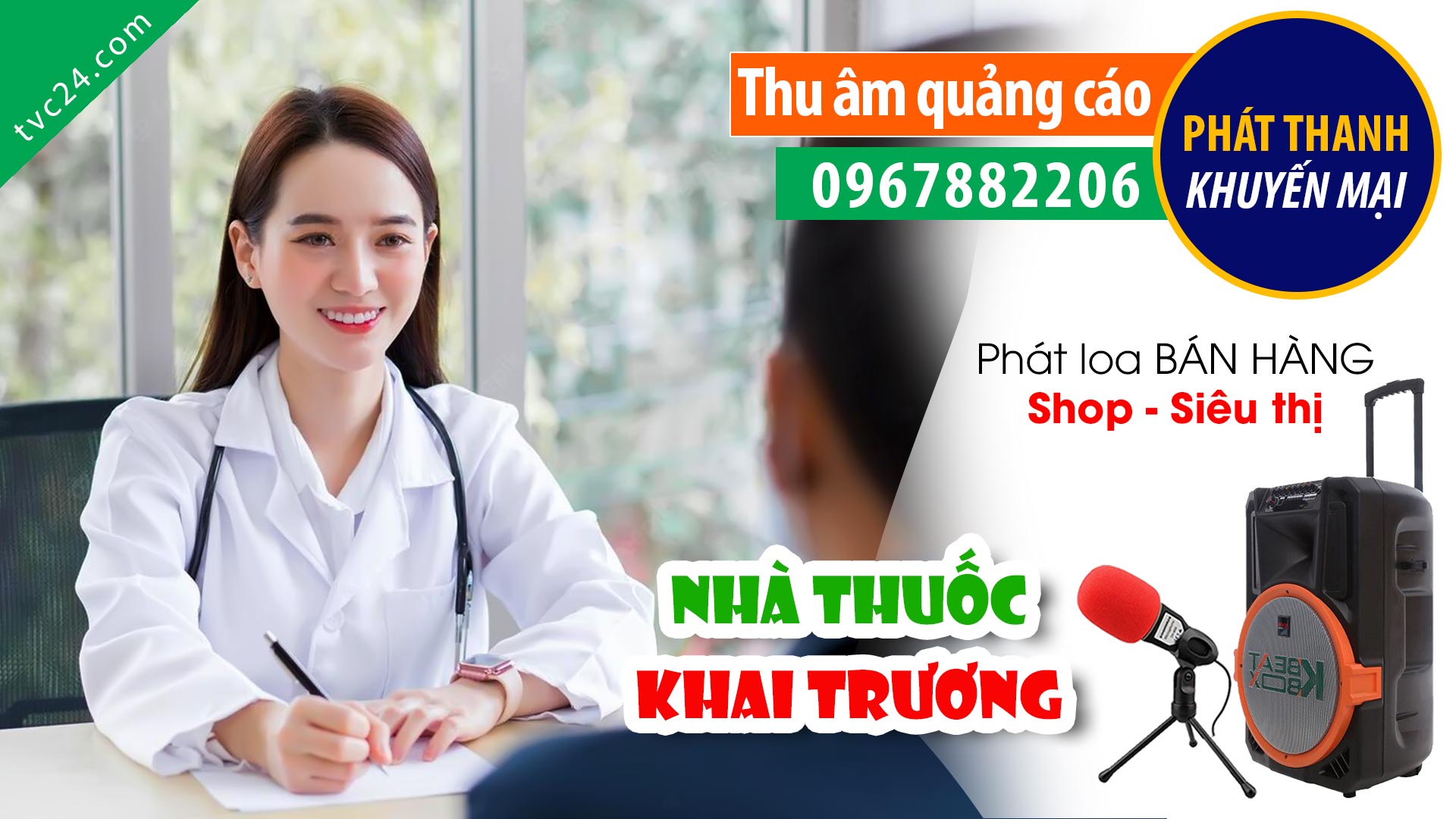 Ghi âm Nhà thuốc Minh Châu pharma MC đọc Quảng cáo Khai trương khuyến mại