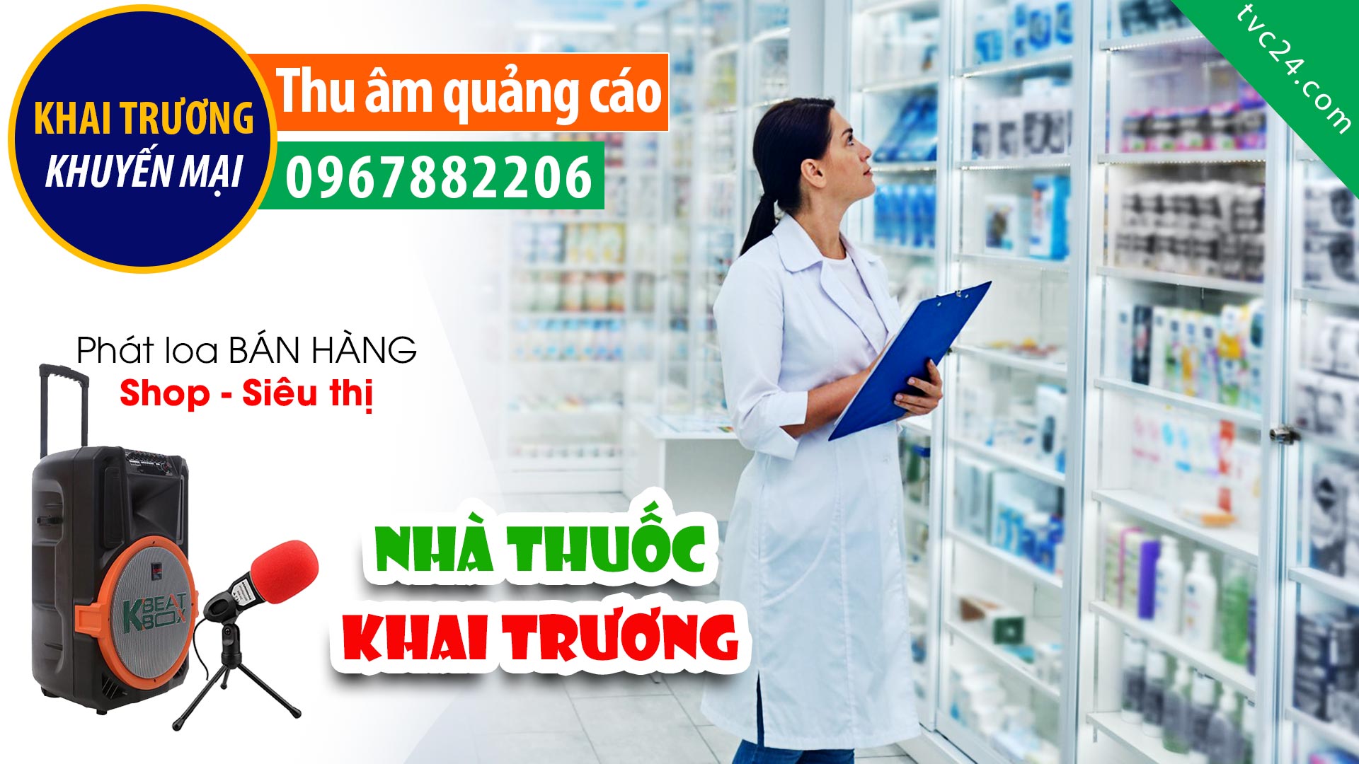 Thu âm Quảng cáo Khai trương Nhà thuốc Bảo Châu 3 MC đọc khuyến mại