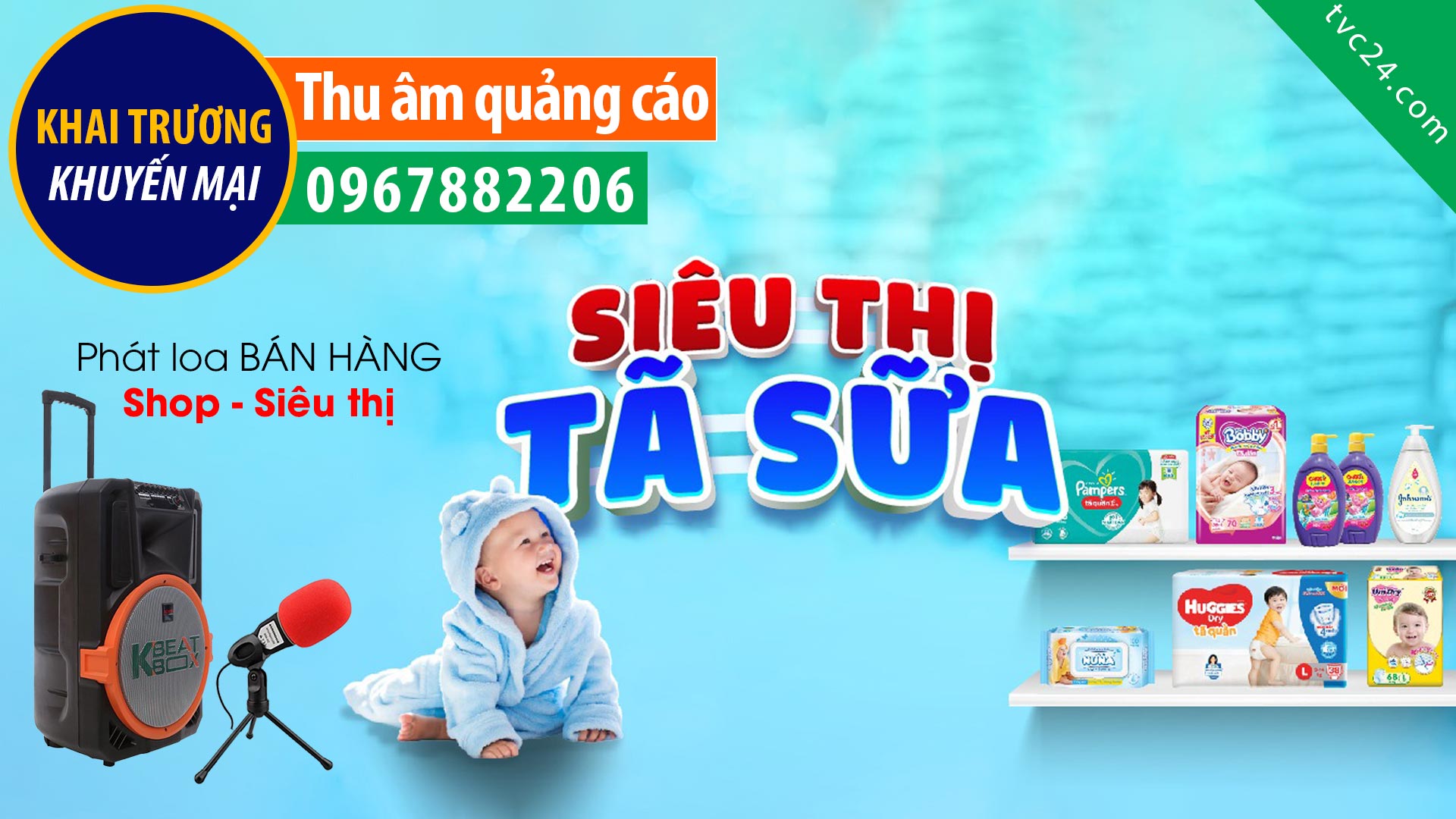Thu âm ngày KHAI TRƯƠNG siêu thị mẹ và bé An Chính MC đọc KHUYẾN MẠI