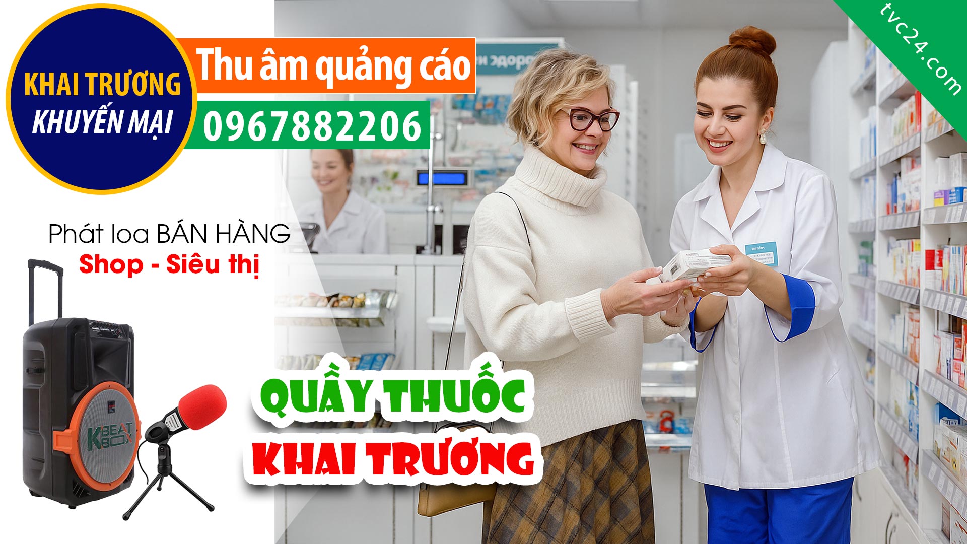 Thu âm Quảng cáo khai trương Quầy thuốc Trí An MC đọc khuyến mại