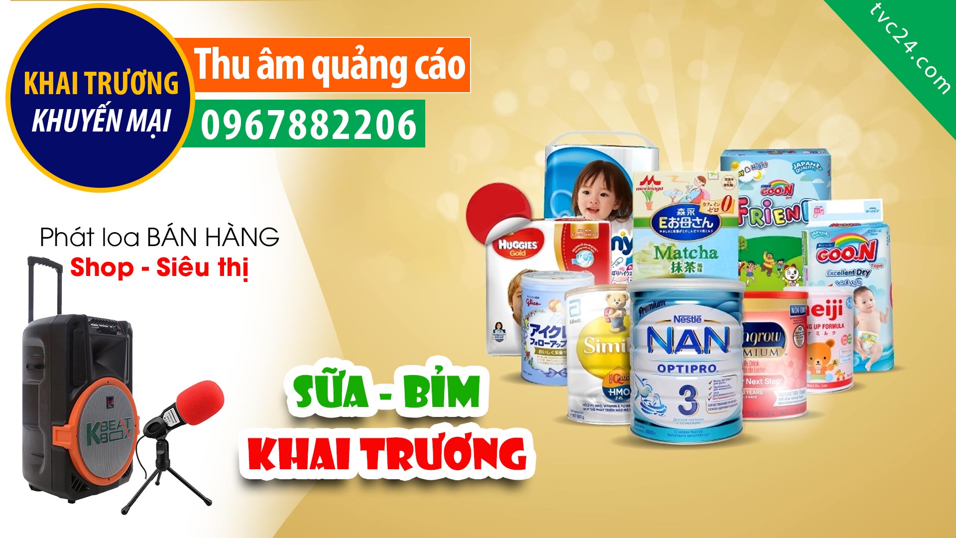 Thu âm Quảng cáo khai trương Siêu thị mẹ bé Ly Ly MC đọc giảm giá khuyến mại