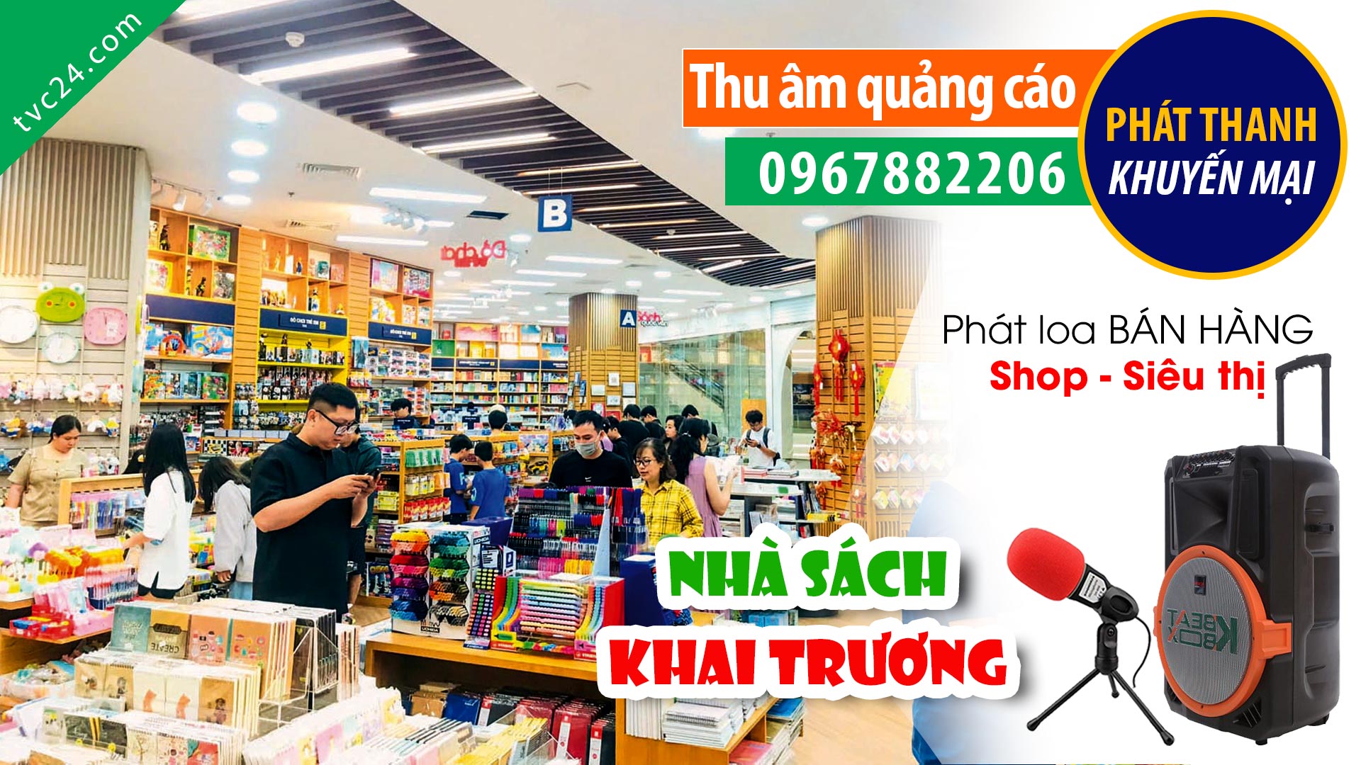 Thu âm Quảng cáo Khai trương Nhà sách Sao Vàng MC đọc khuyến mại bán hàng