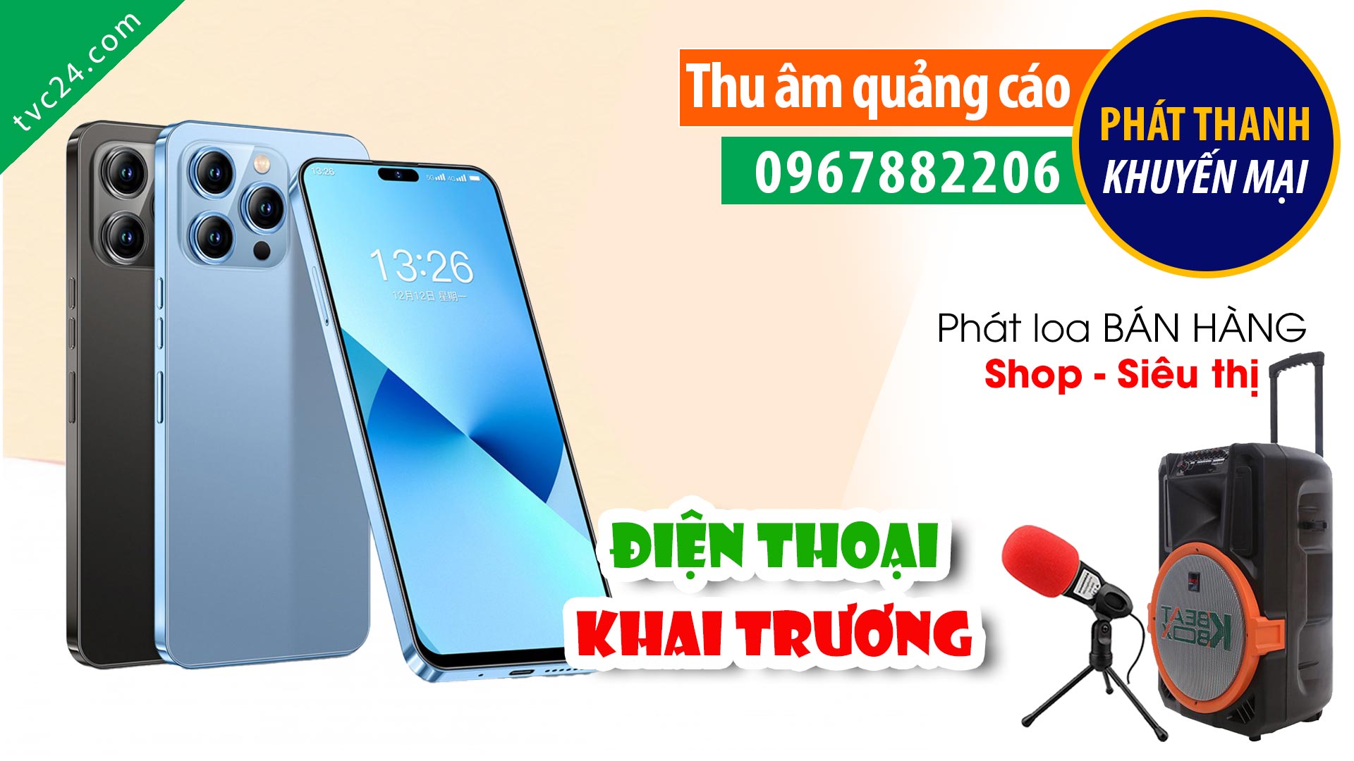 Thu âm khai trương cửa hàng điện thoại phụ kiện Quang Trưởng 3 MC đọc Quảng cáo