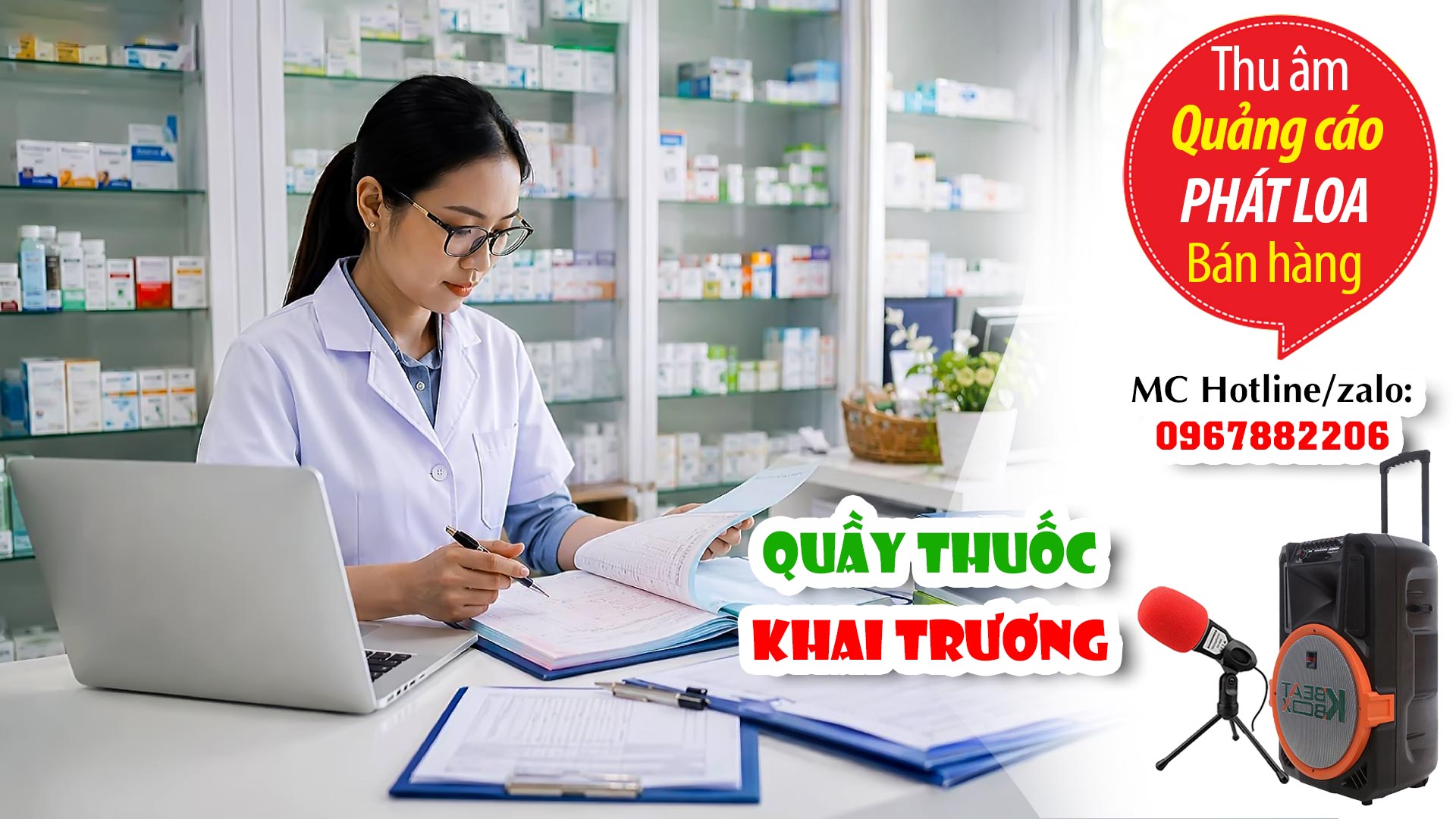 Ghi Âm Quảng Cáo Khai Trương Quầy Thuốc Vy Oanh 2 – Giọng Đọc Chuyên Nghiệp, Thu Hút Khách Hàng
