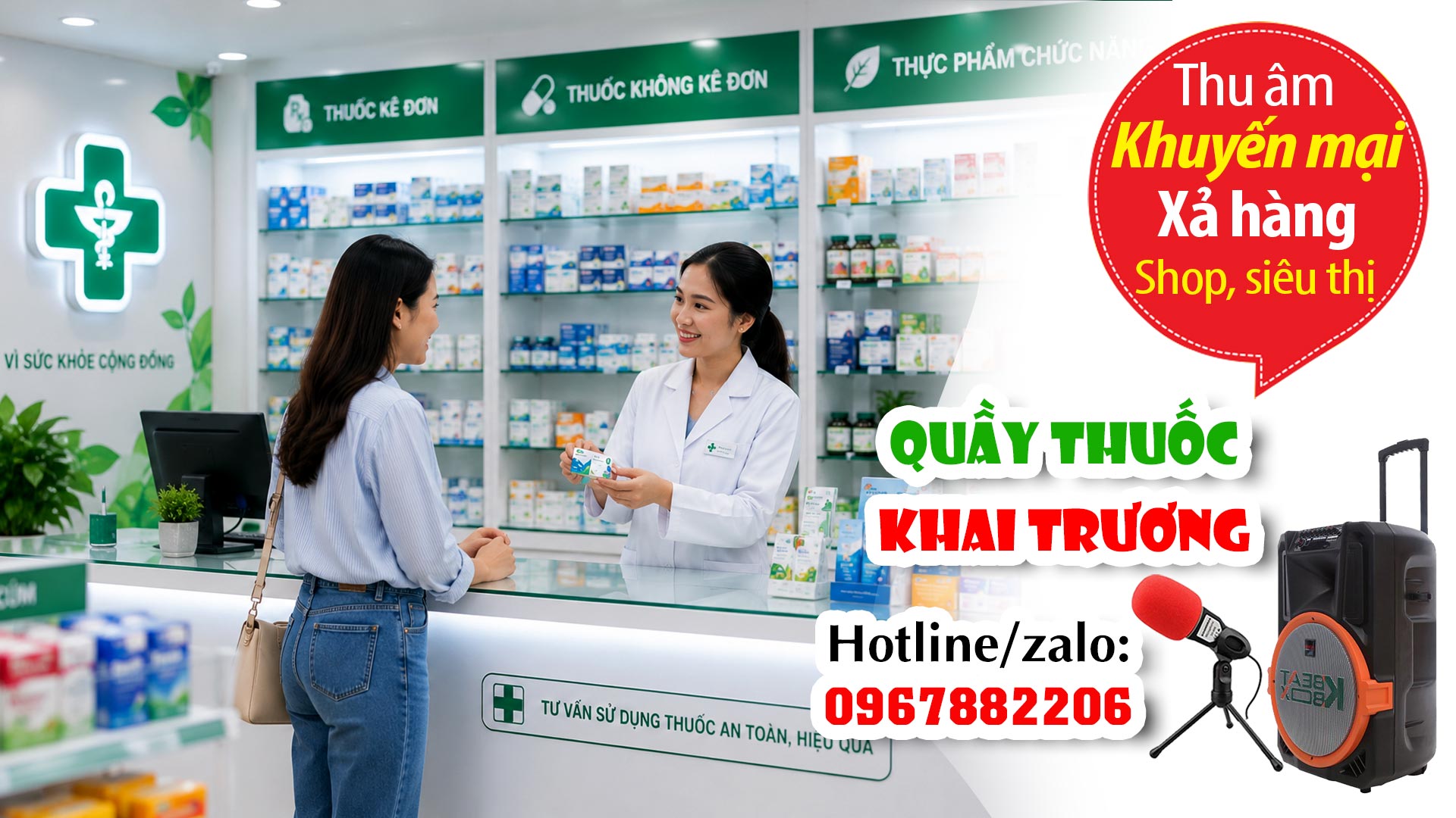 Ghi âm quảng cáo khai trương Quầy thuốc số 30 MC đọc bán hàng giảm giá