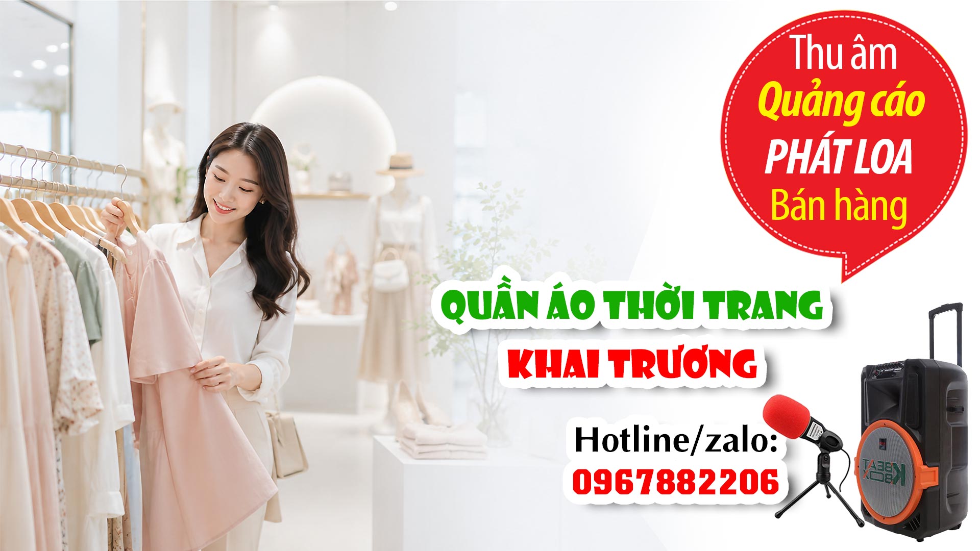 Thu âm Quảng cáo Khai trương Shop quần áo thời trang B và H TVC24 đọc phát loa Bán hàng