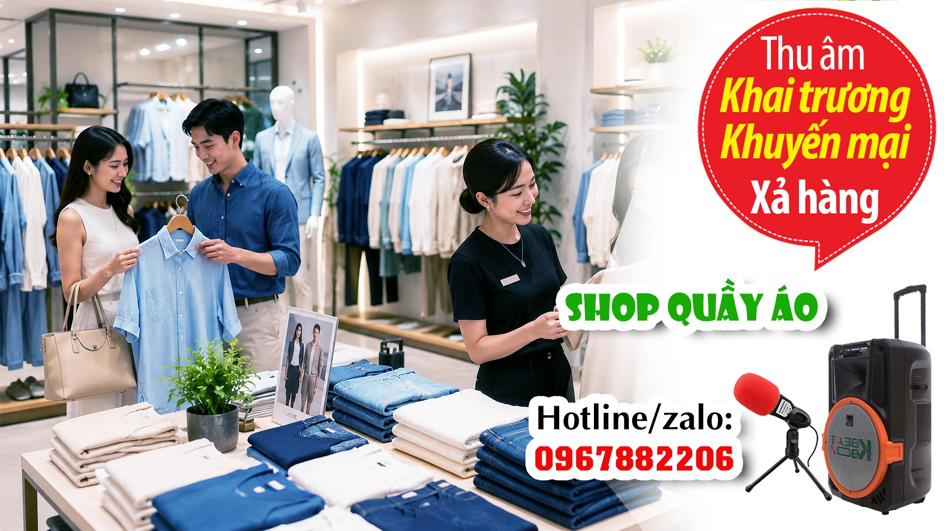 Thu âm quảng cáo khai trương Shop quần áo thơi trang Thanh Vân GDA TVC24 đọc khuyến mại bán hàng