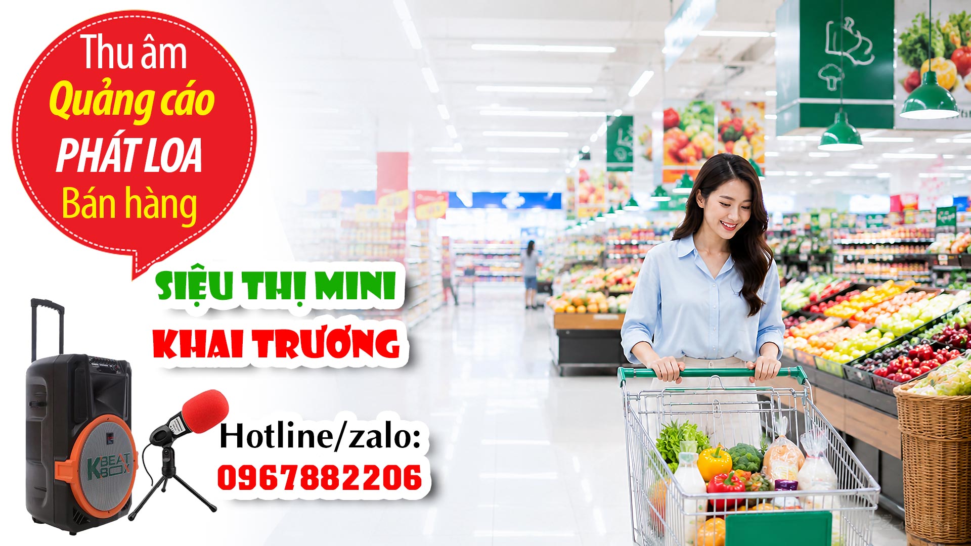 Thu âm Quảng cáo Khai trương Siêu thị ĐH mart MC đọc khuyến mại bán hàng