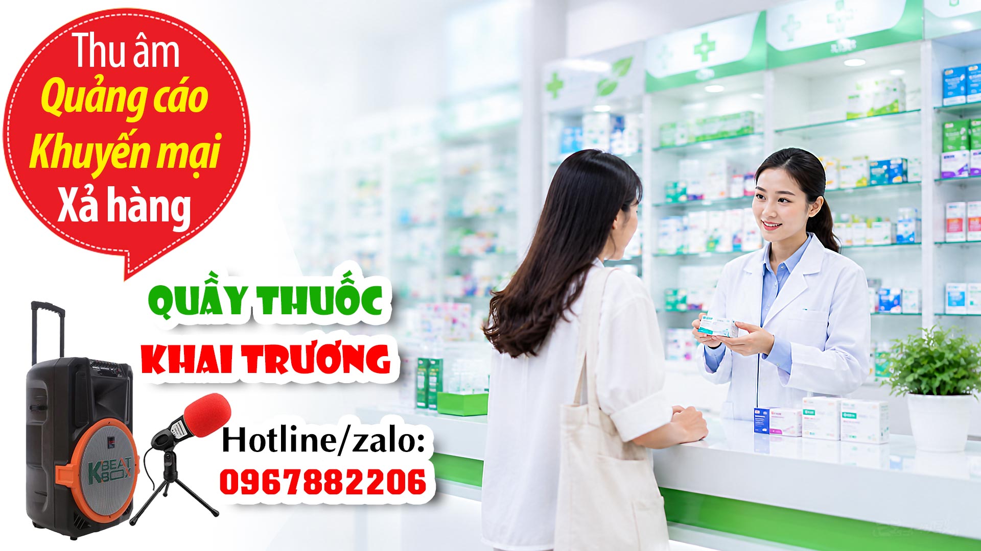 Thu âm KHAI TRƯƠNG | Quầy thuốc Hoàng Hà | MC đọc khuyến mại BÁN HÀNG sôi động CHUYÊN NGHIỆP, thu hút khách mua hàng