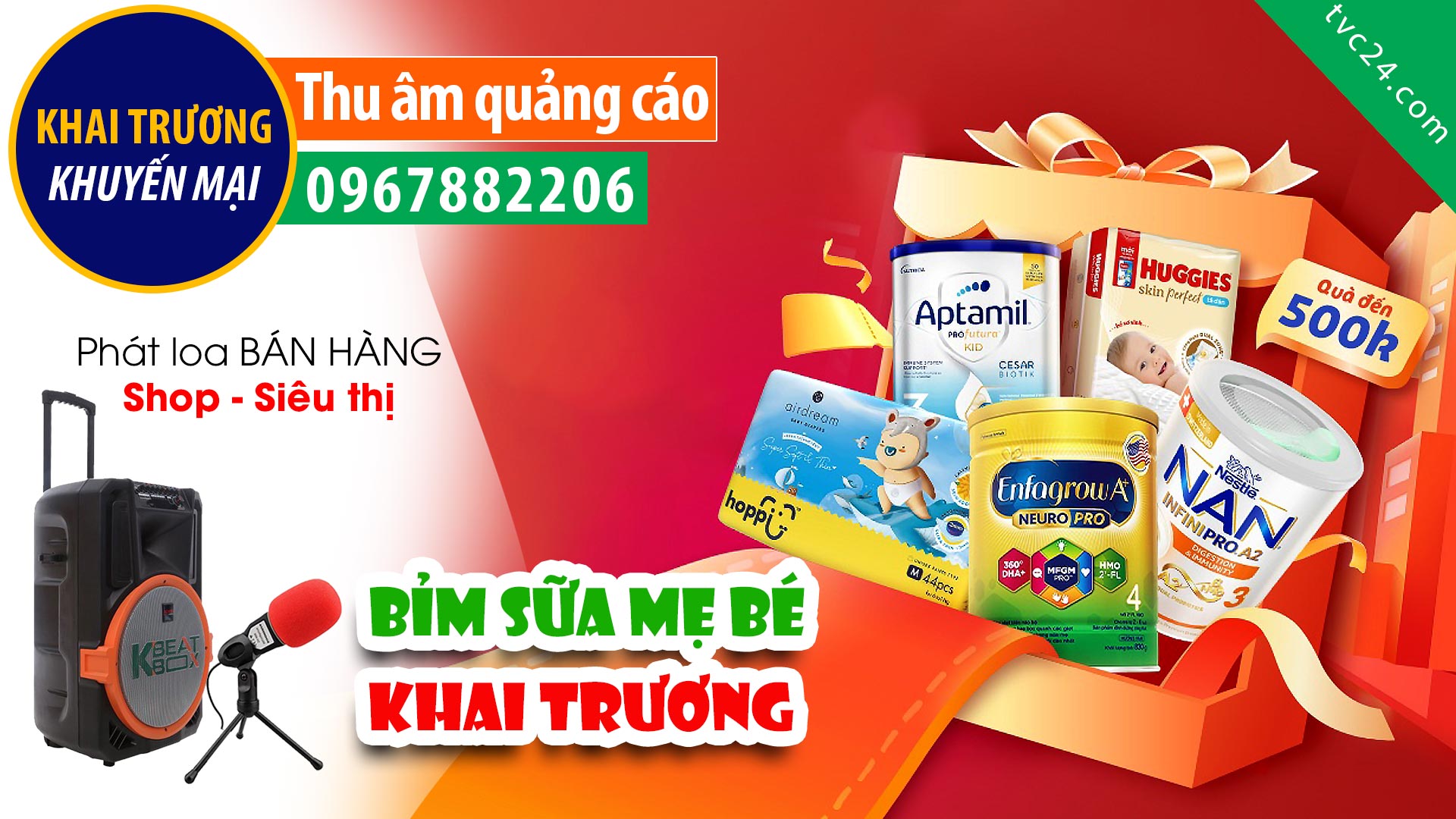 Thu âm Quảng cáo khai trương Sữa bỉm Thuỷ Thuỷ MC nữ đọc cực Hay