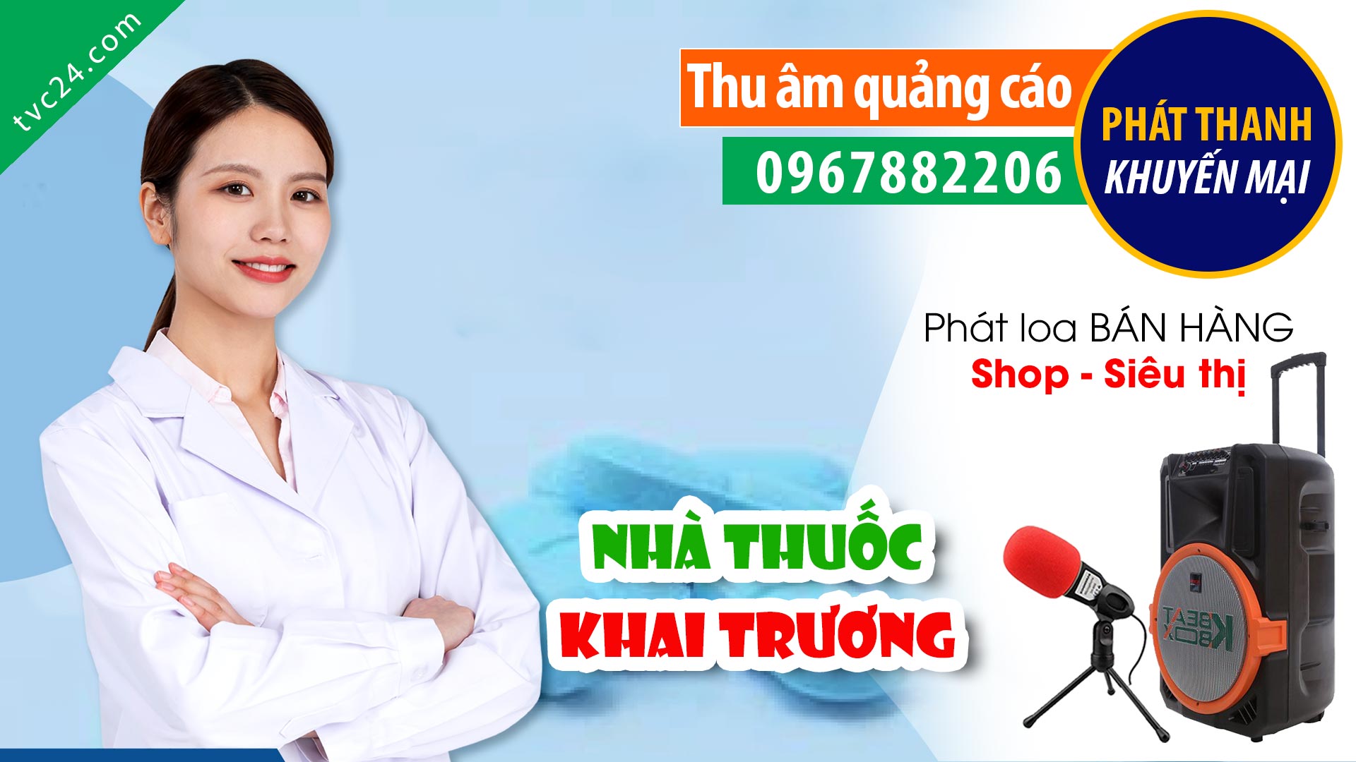 Thu âm quảng cáo khai trương Nhà thuốc Thiên Bảo MC đọc khuyến mại
