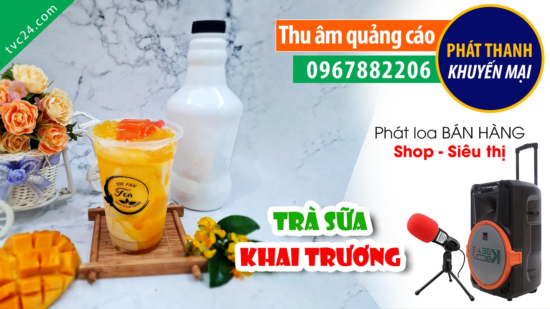Thu âm Quảng cáo khai trương Tiệm Fan tea MC đọc bán hàng