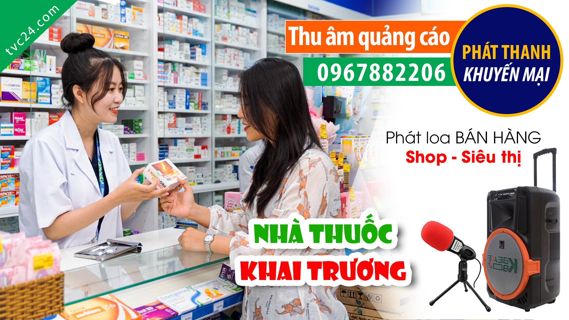 Thu âm Nhà thuốc Tâm Đức 3 MC đọc Khai trương khuyến mại hấp dẫn