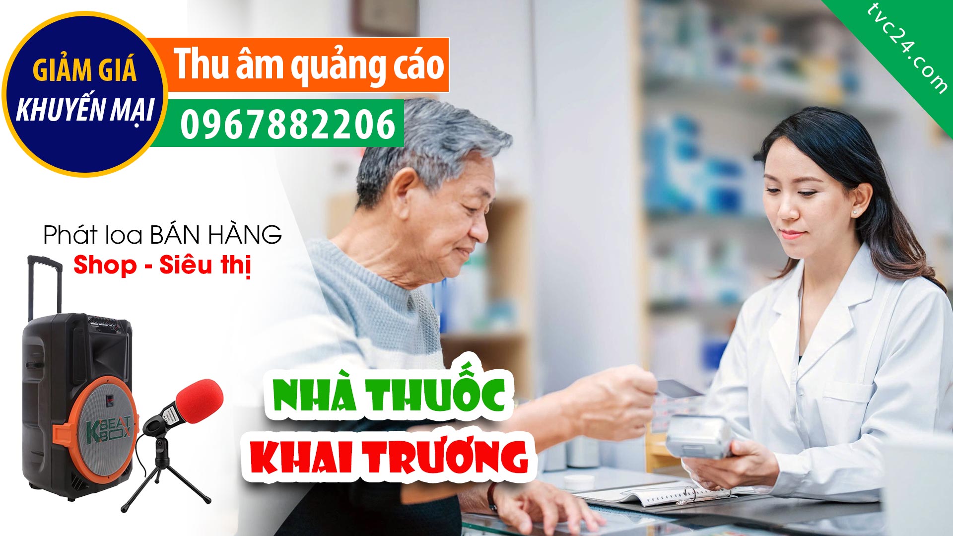 Thu âm Quảng cáo khai trương Nhà thuốc Hợp Lực TVC24 doc khuyên mại