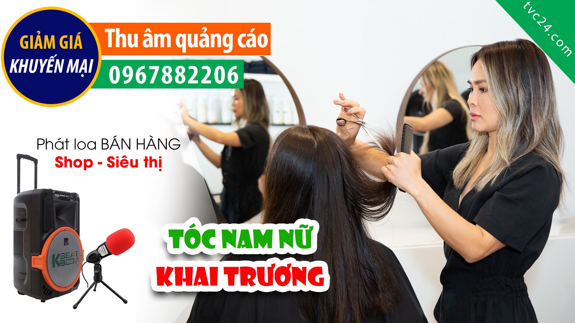 THU ÂM QUẢNG CÁO KHAI TRƯƠNG | Tu Ha hair salon cắt tóc gội đầu Nam nữ | MC đọc phát loa Khuyến mại cực Hay
