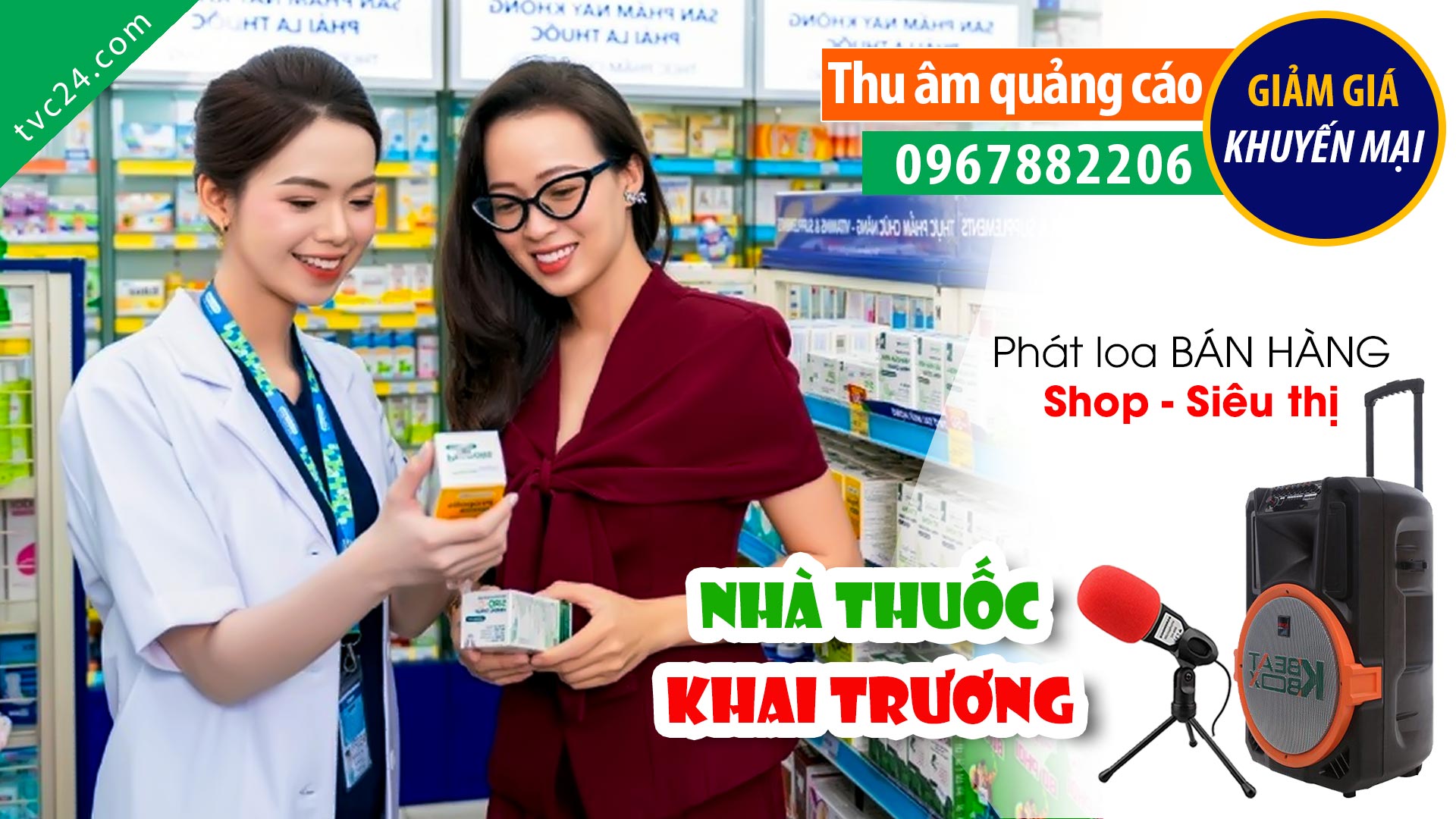 Thu âm Quảng cáo Nhà thuốc Ngọc Châu MC đọc khai trương giảm giá