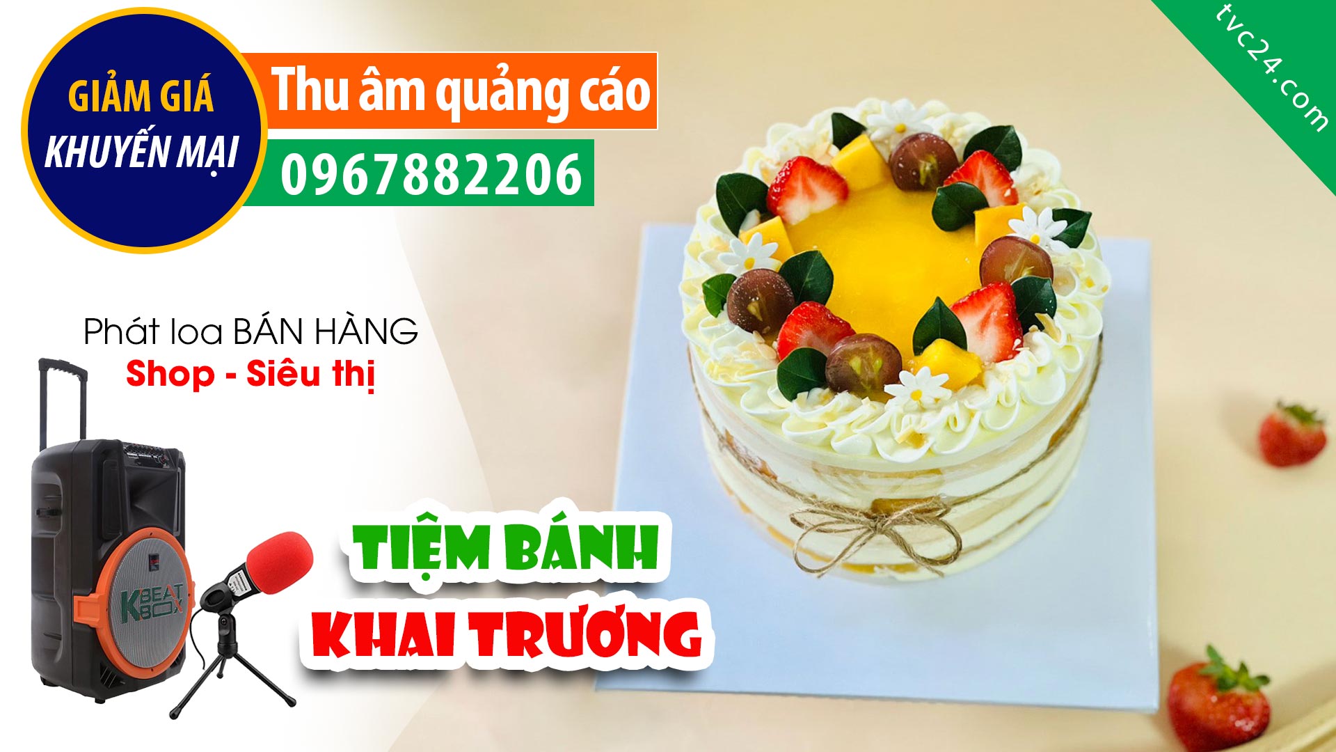 Thu âm Quảng cáo hấp dẫn khai trương Tiệm bánh Gato Chung Thảo Thơm ngon béo ngậy
