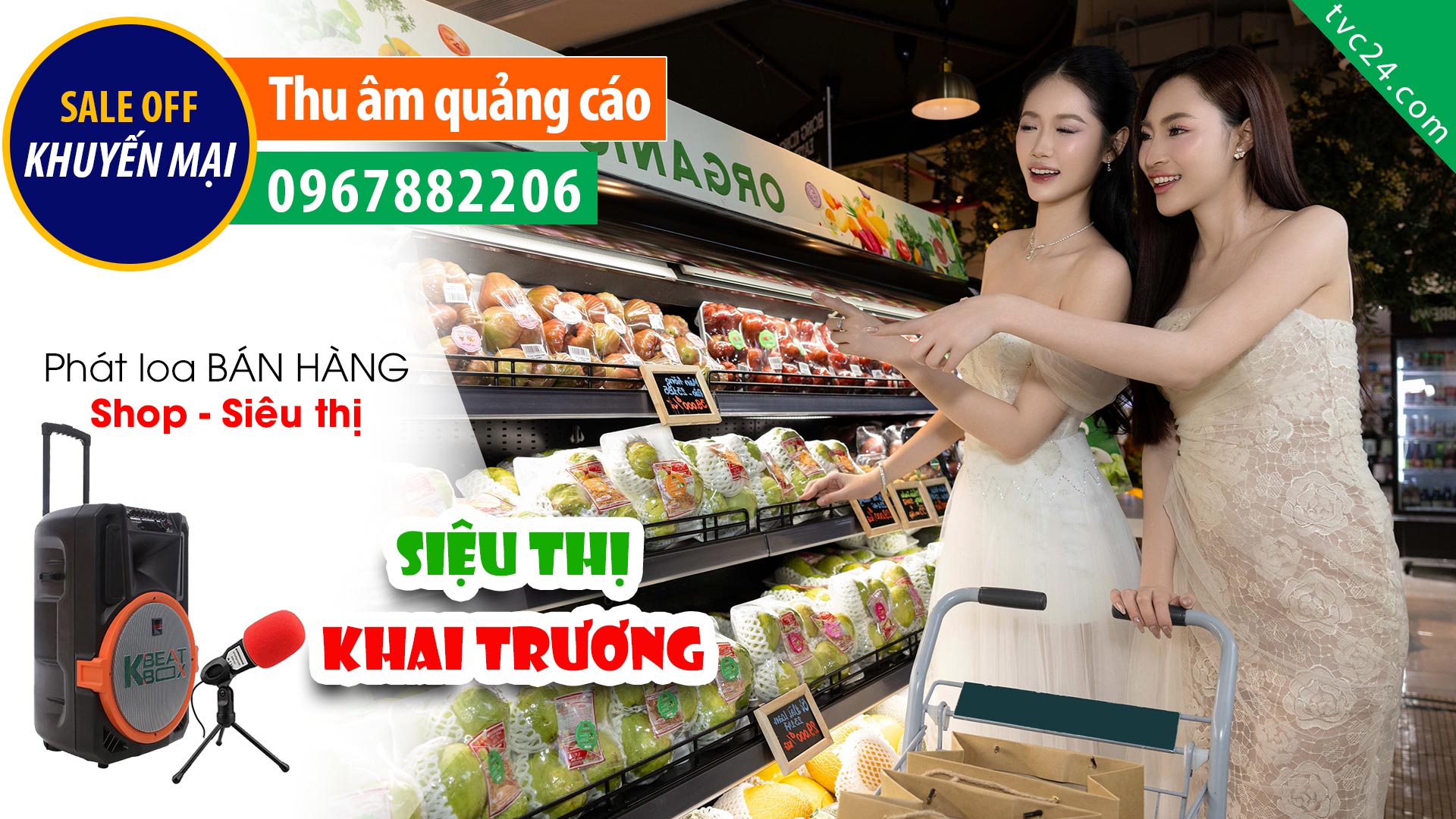 Thu âm Quảng cáo khai trương Siêu thị Alma Market TVC24 đọc khuyến mại