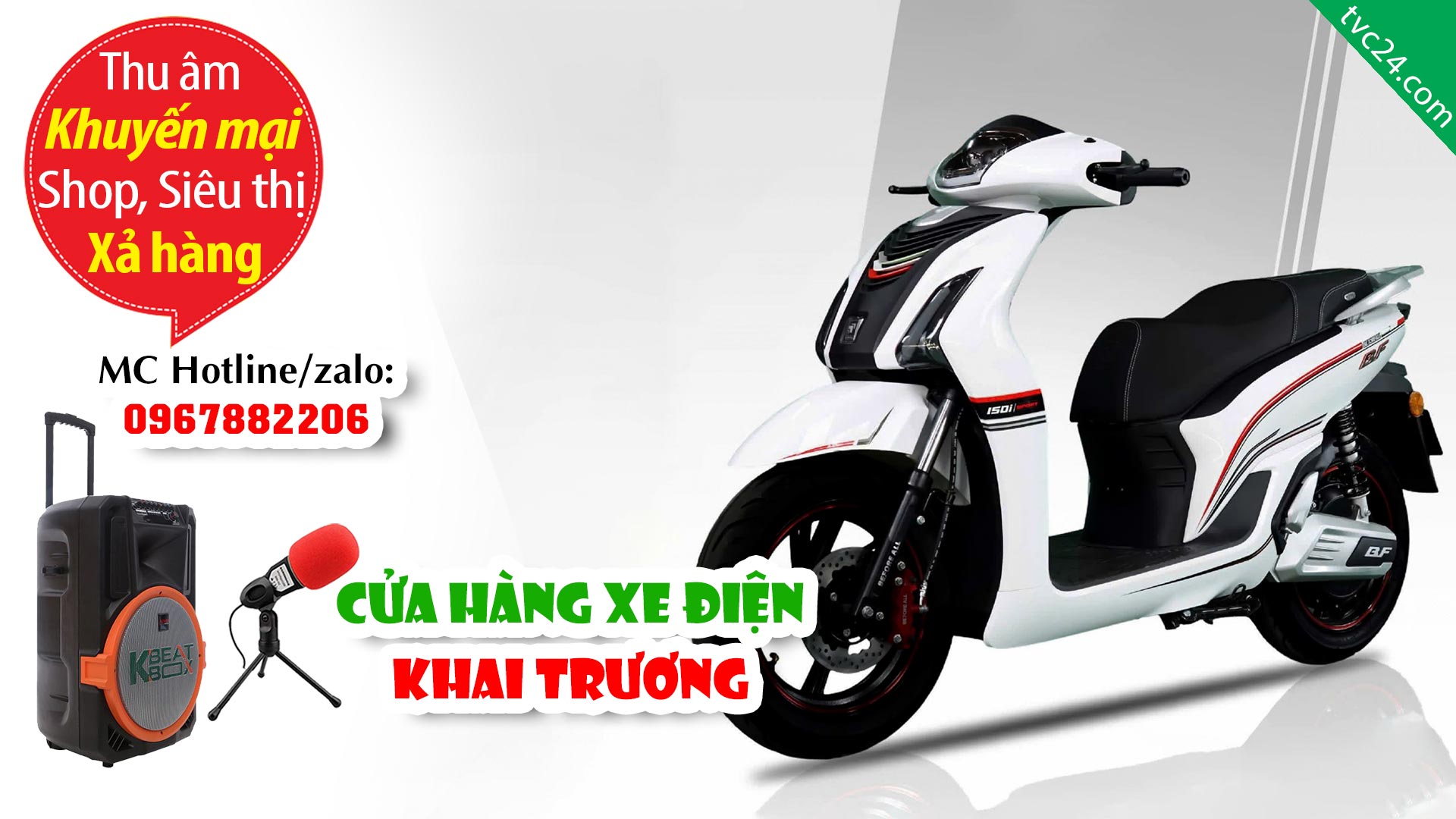 Thu âm Quảng cáo KHAI TRƯƠNG cửa hàng xe máy xe điện Việt Trung TVC24 đọc KHUYẾN MẠI