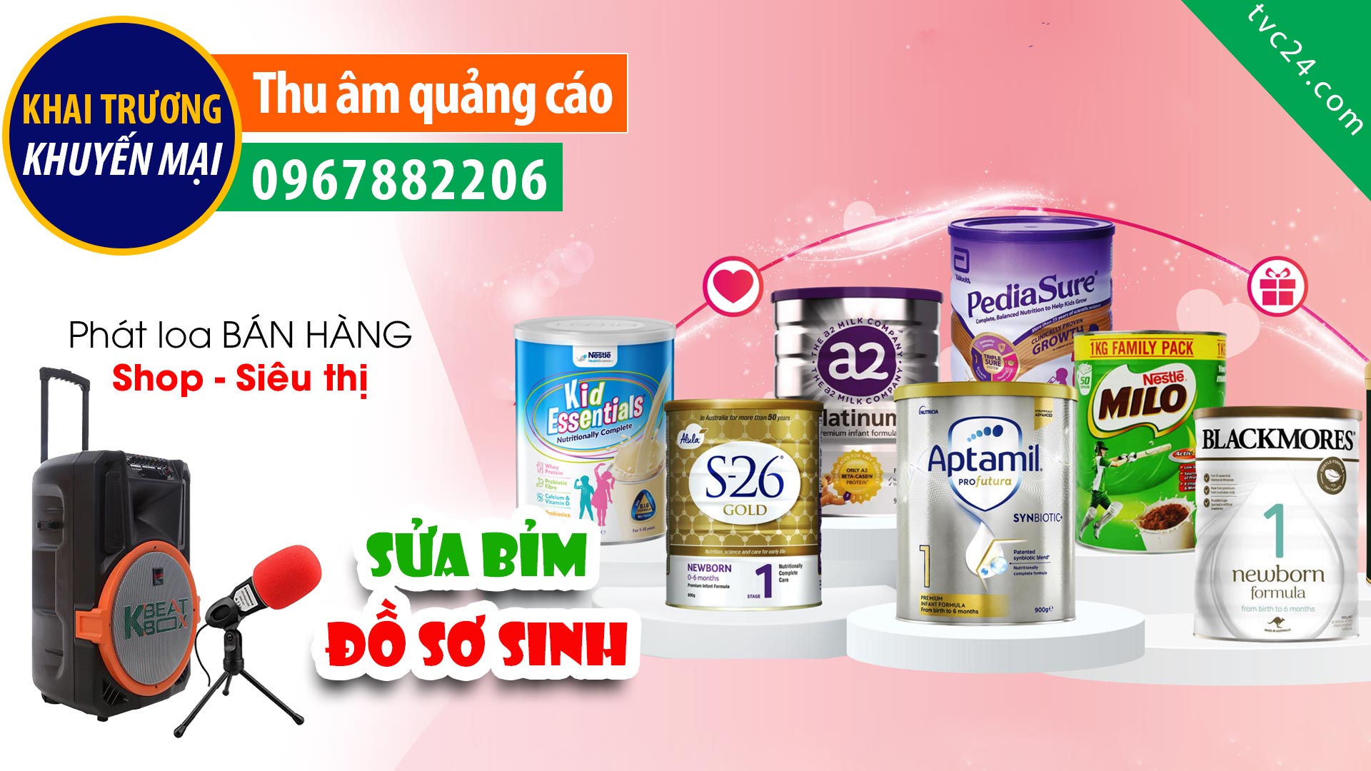 Dịch vụ thu âm quảng cáo khai trương Sữa bỉm đồ sơ sinh Hương Ly mart – Giọng MC chuyên nghiệp, thu hút khách hàng