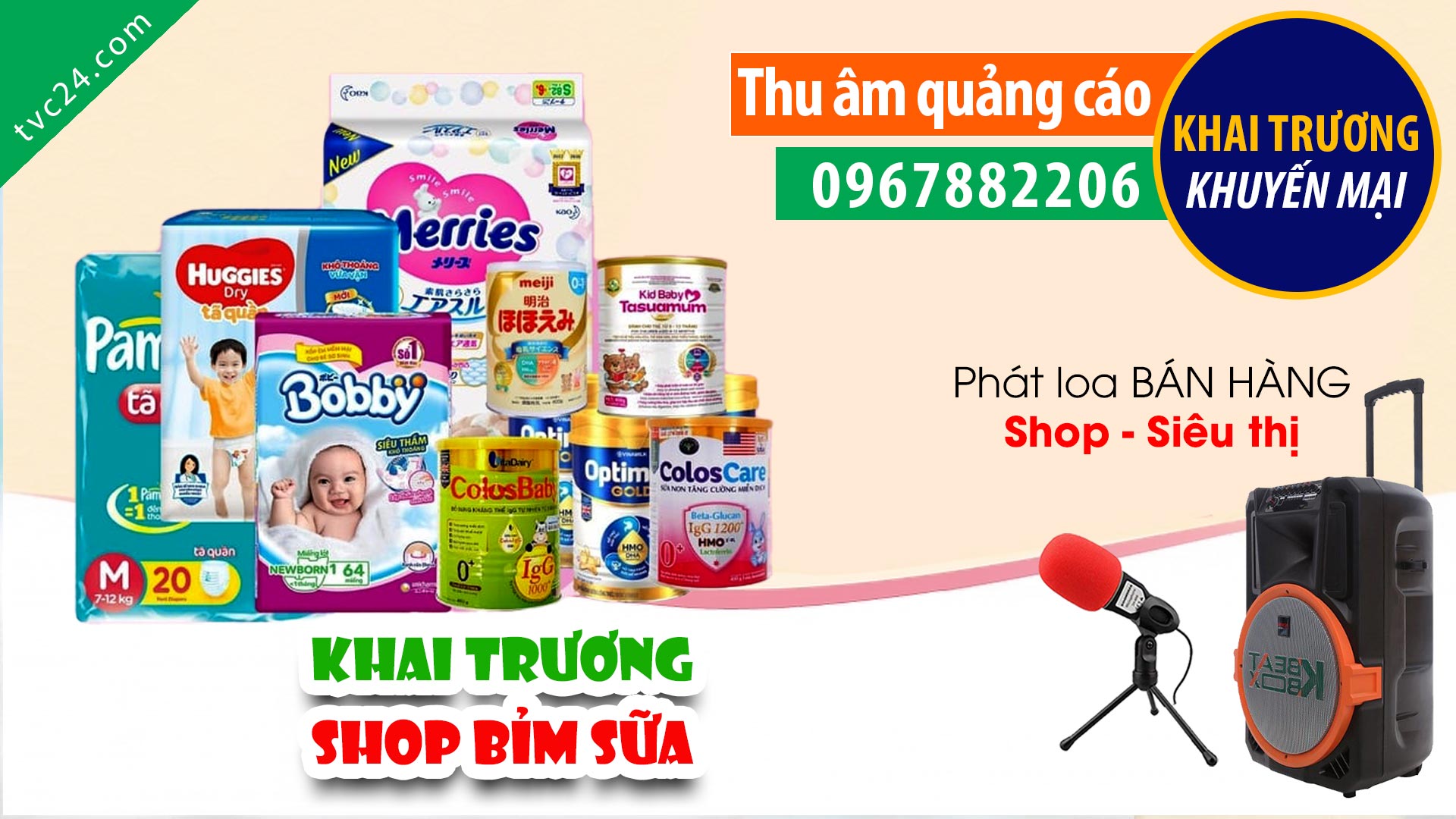 Thu âm khai trương shop Sữa tã Lê Gia Phát TVC24 đọc Quảng cáo