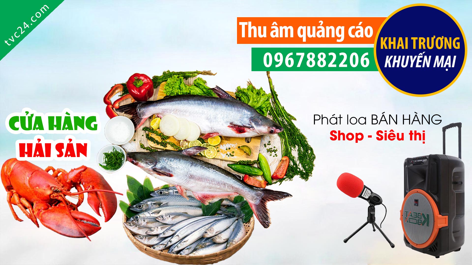 Thu âm quảng cáo Hải sản AnkoFood TVC24 đọc khai trương bán hàng