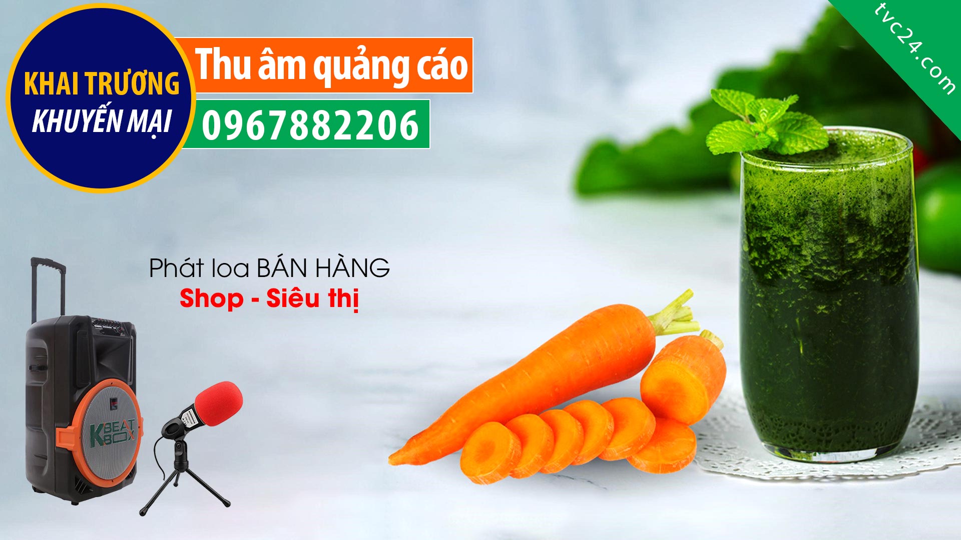 Thu âm quảng cáo bán Nước ép rau má Sky mix MC đọc Khuyến mại Khai trương