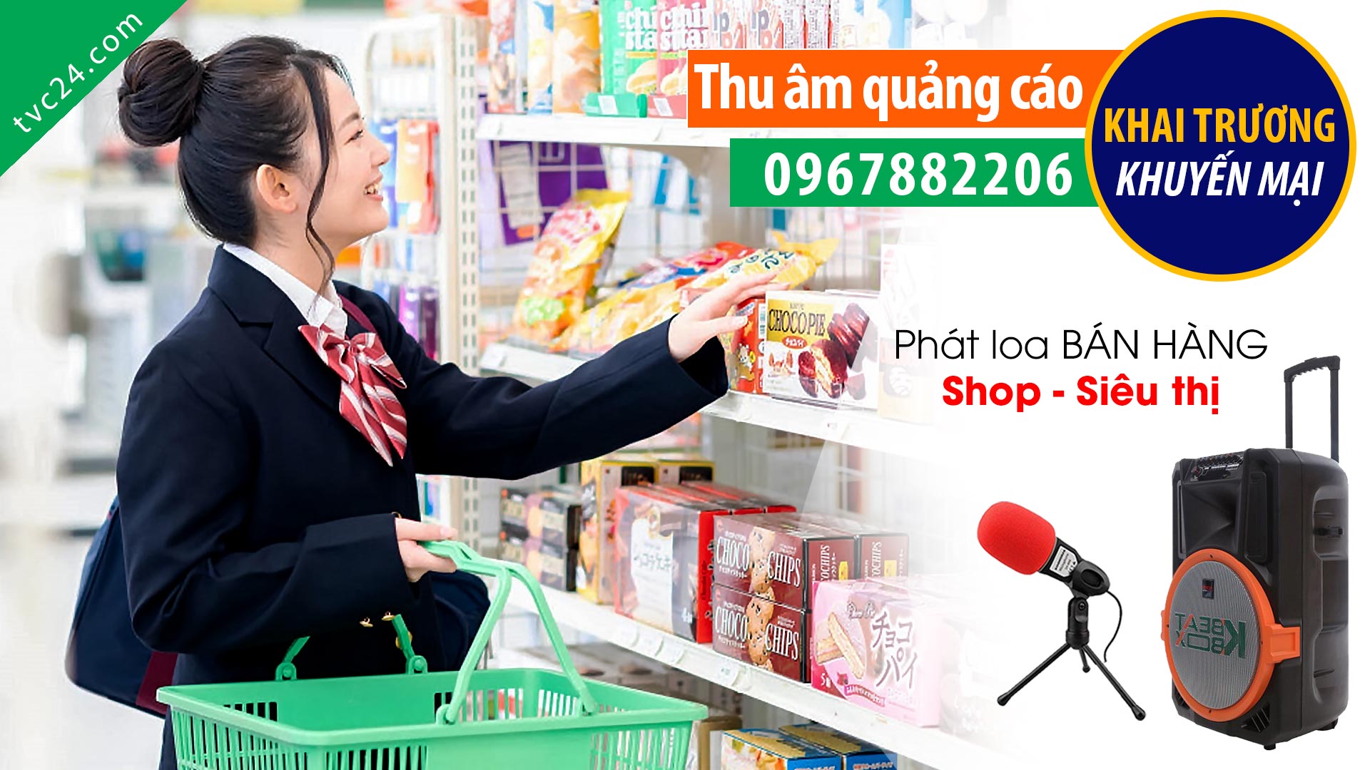 Thu âm khai trương siêu thị tiện ích Kim Dung TVC24 đọc Quảng cáo