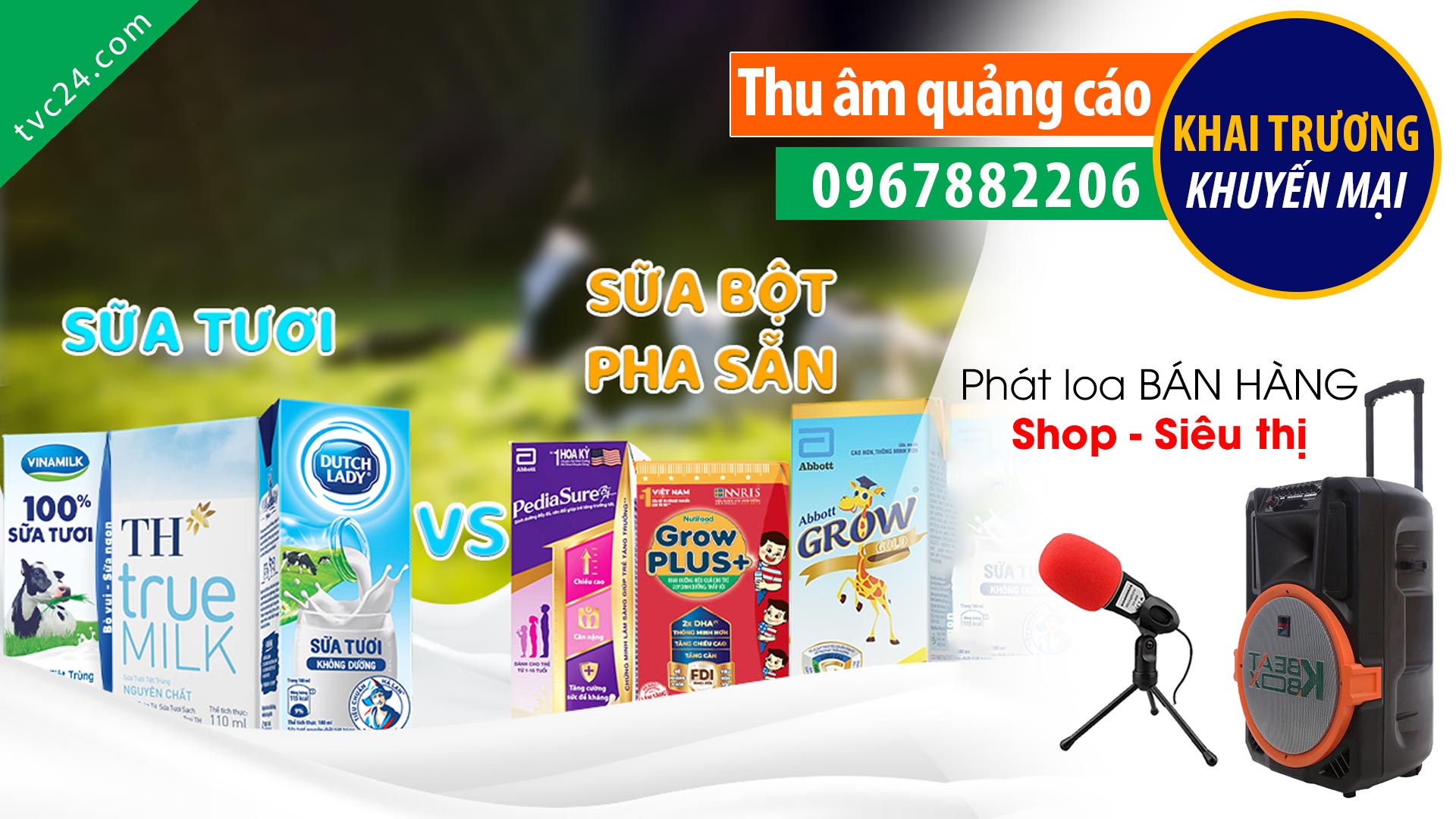 Thu âm Quảng cáo khai trương cửa hàng Sữa Xanh Group MC đọc Khuyến mại hấp dẫn