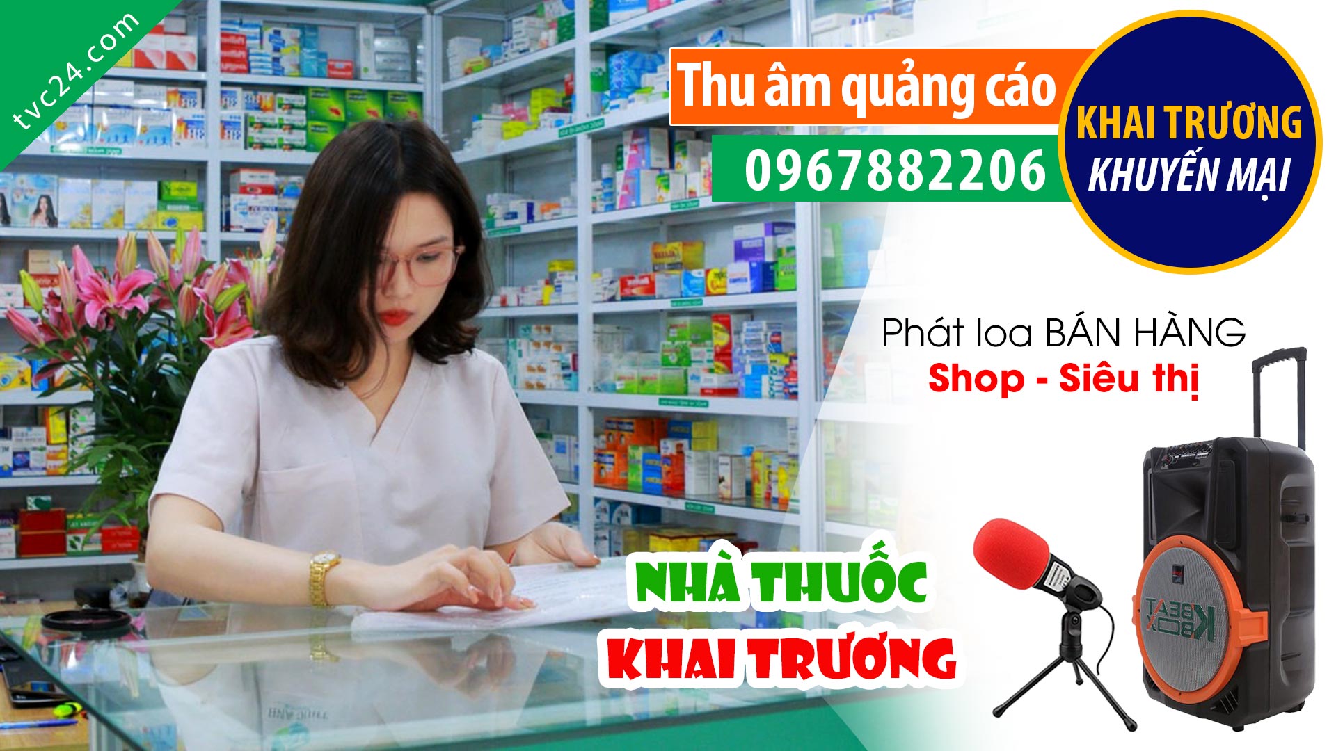 Thu âm Quảng cáo Nhà thuốc tây Bảo Châu 2 MC đọc Khai trương