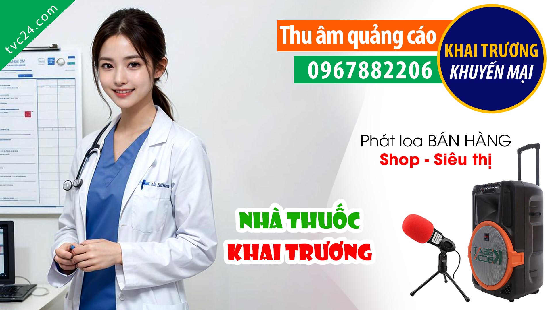 Thu âm khai trương nhà thuốc Minh Châu 19 MC đọc khuyến mại