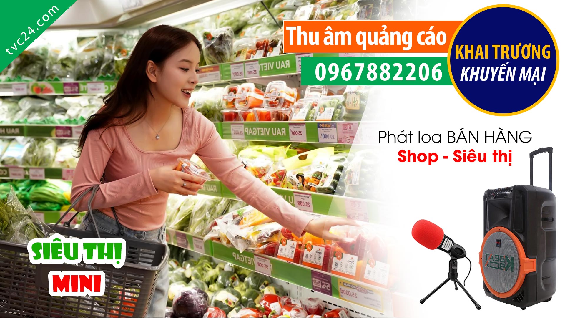 Thu âm khai trương siêu thị Mini Mart Xã Lới MC đọc quảng cáo