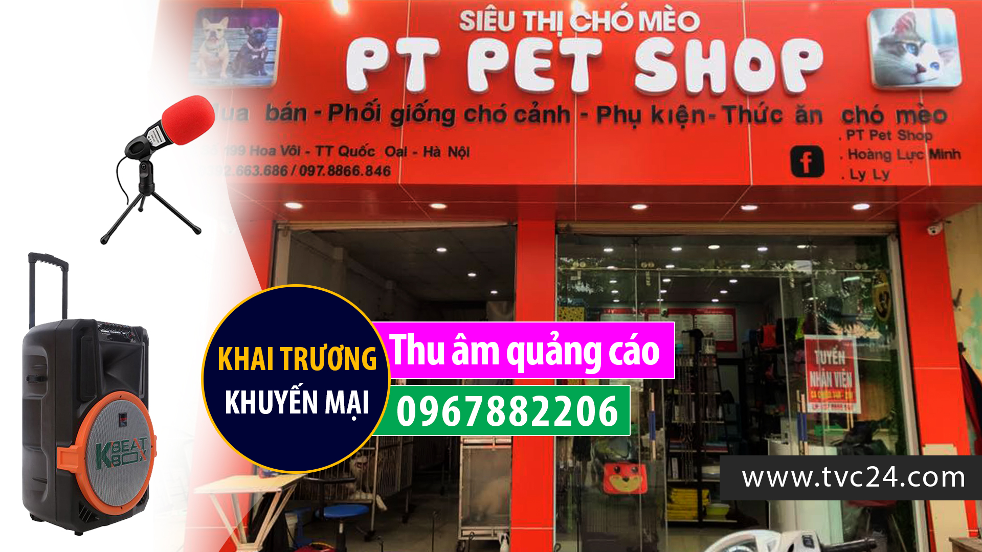 Thu âm khai trương siêu thị cho mèo PT Pet Shop Ghi âm phát loa quảng cáo