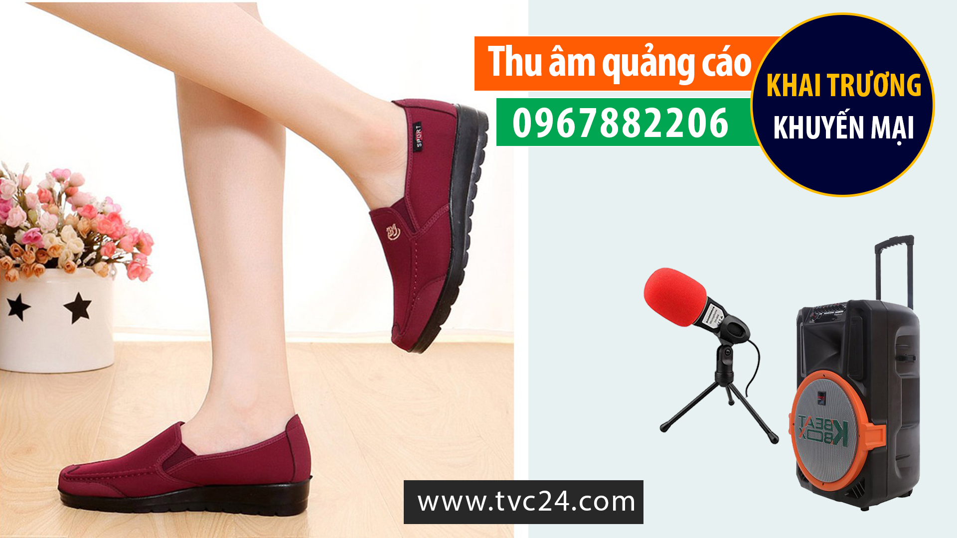 Thu âm quảng cáo giầy TiMan đọc lời bình video TVC Phim doanh nghiệp giọng MC đài VTV, HTV, VOV, VTC