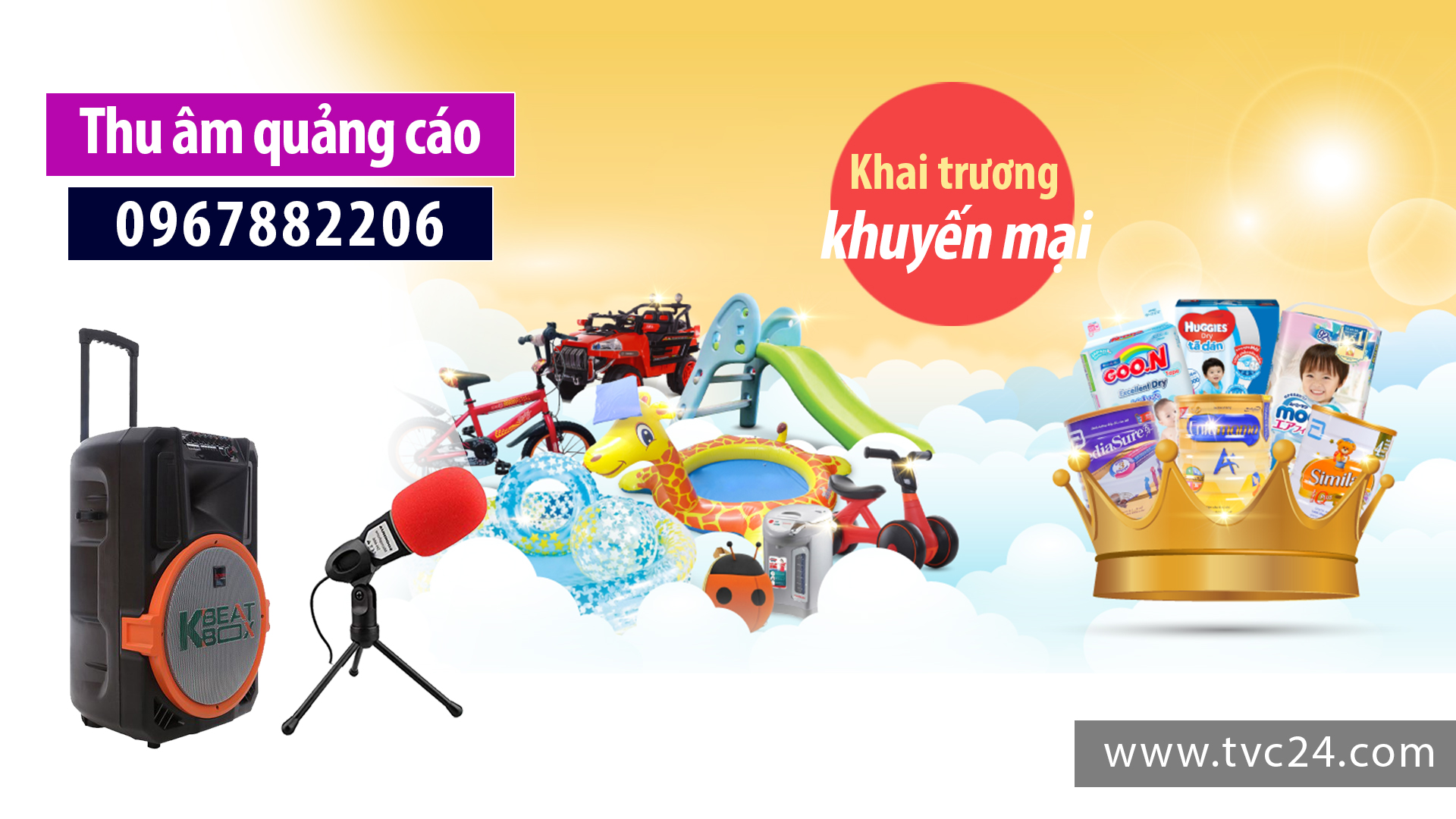 Thu âm quảng cáo khai trương Thế giới sữa bỉm Viên Hằng MC đọc zalo 0967882206
