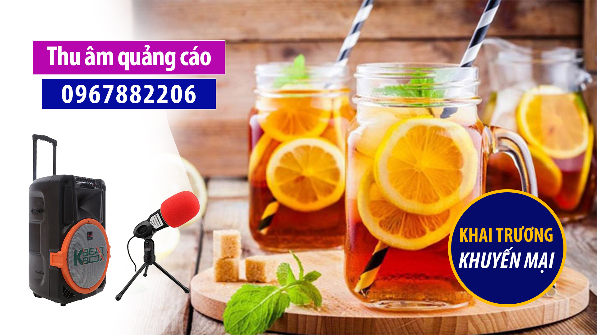 Thu âm khai trương cửa hàng trà chanh TLove MC đọc quảng cáo 0967882206
