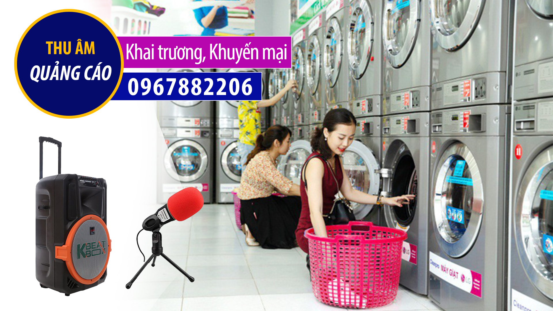 Thu âm khai trương quảng cáo Cửa hàng giặt sấy True Clean
