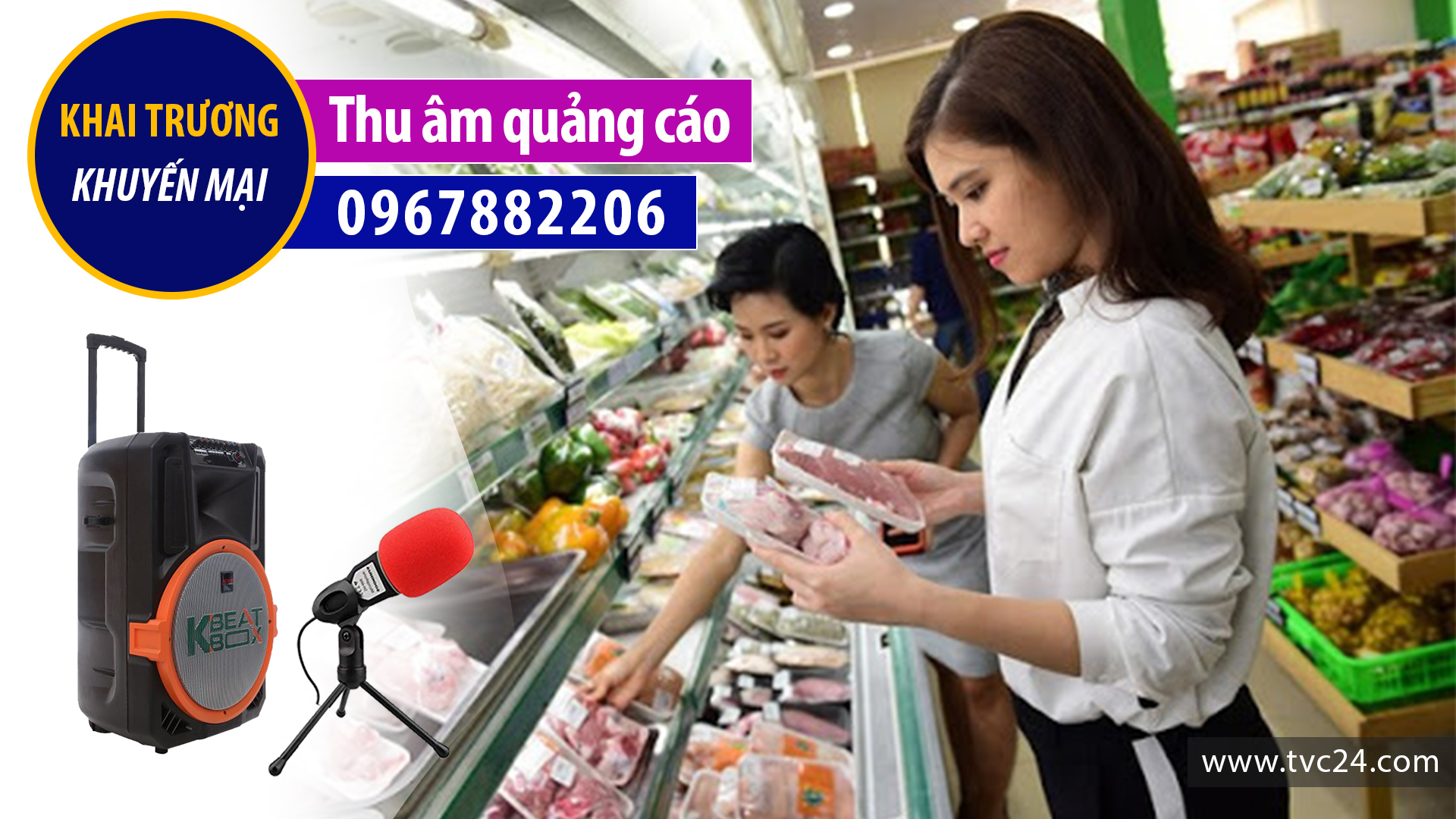 Thu âm siêu thị thực phẩm sạch Tâm Lan mart MC đọc phát loa quảng cáo 0967882206