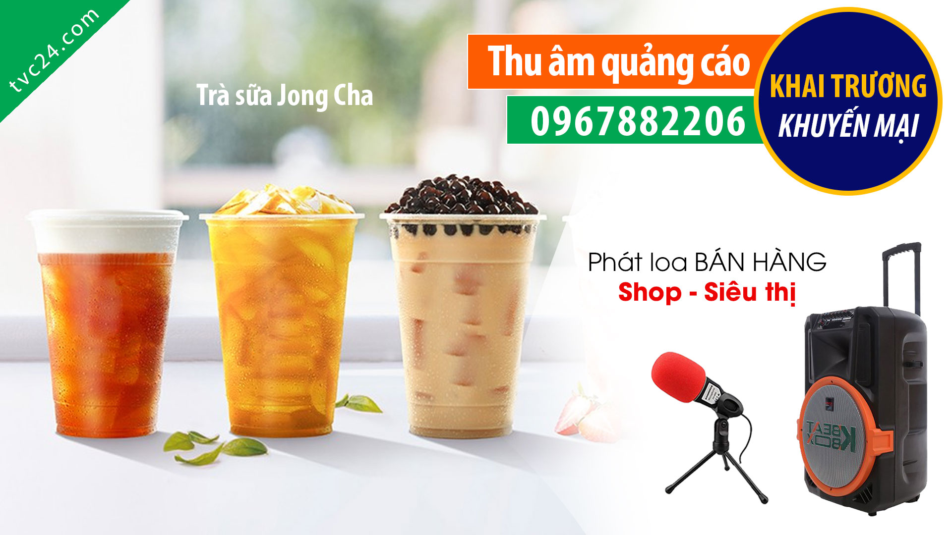 Thu âm quảng cáo khai trương trà sữa Jong Cha MC đài truyền hình